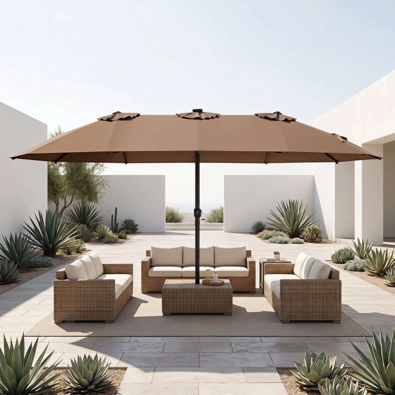 SUGIFT 144 Solar LED Lights and 12 Ribs 15.5 FT Extra-Large Double-Sided Patio Umbrella