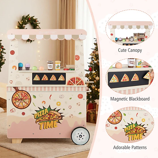 Hivvago Kids Pizza Food Truck Wooden Pretend Play Snack Cart With Oven