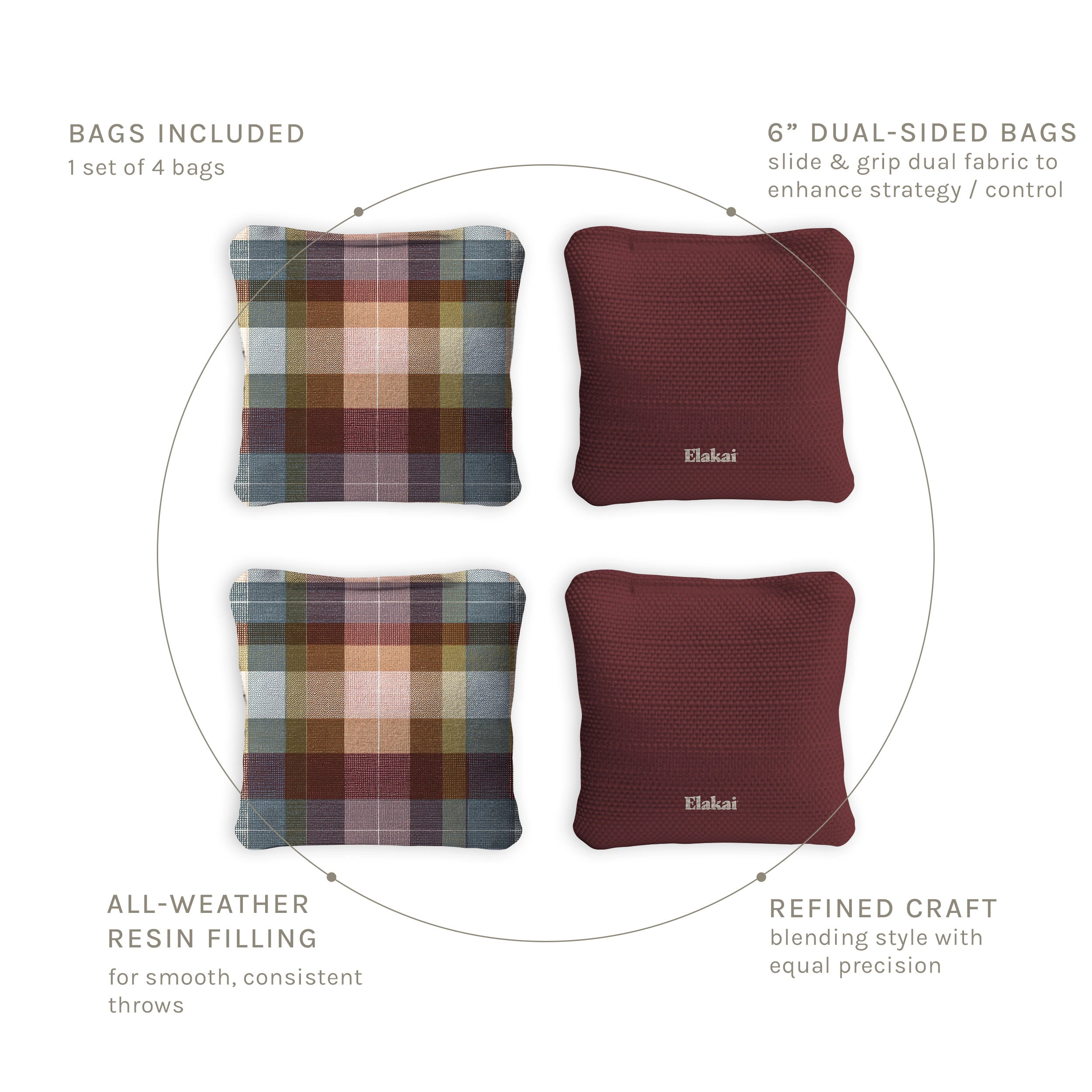 Elakai 6-in Dual-Sided Cornhole Bags | Plaid Collection