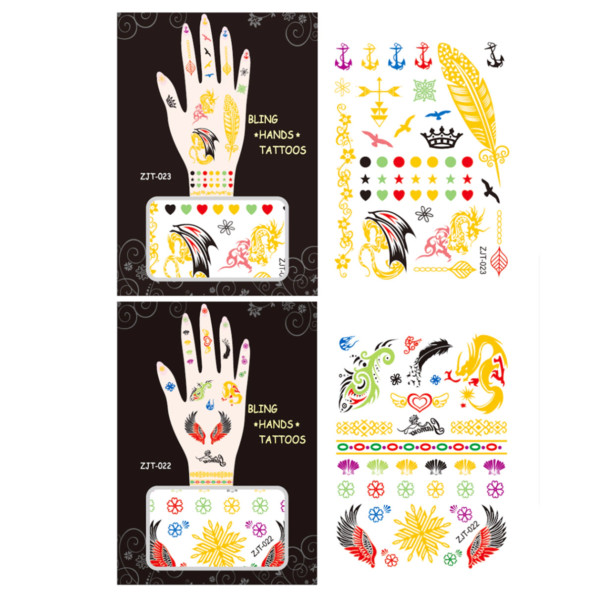 Wrapables Trendy Temporary Metallic Hand Tattoos, Dragon and Snowflake