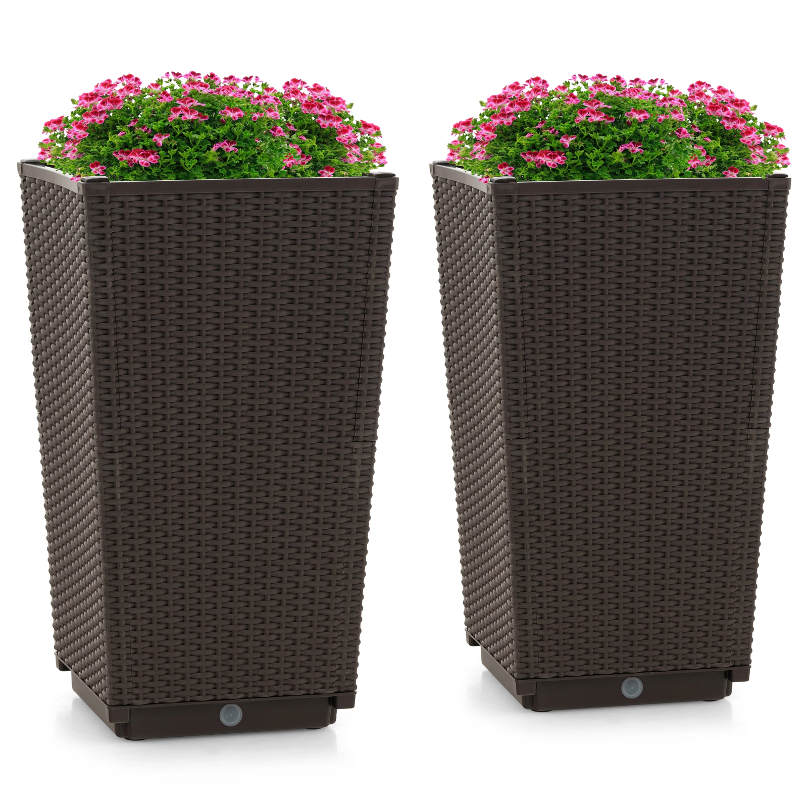 SlickBlue Set of 2 Tall Wicker Planters with Self Watering System for Outdoor Use