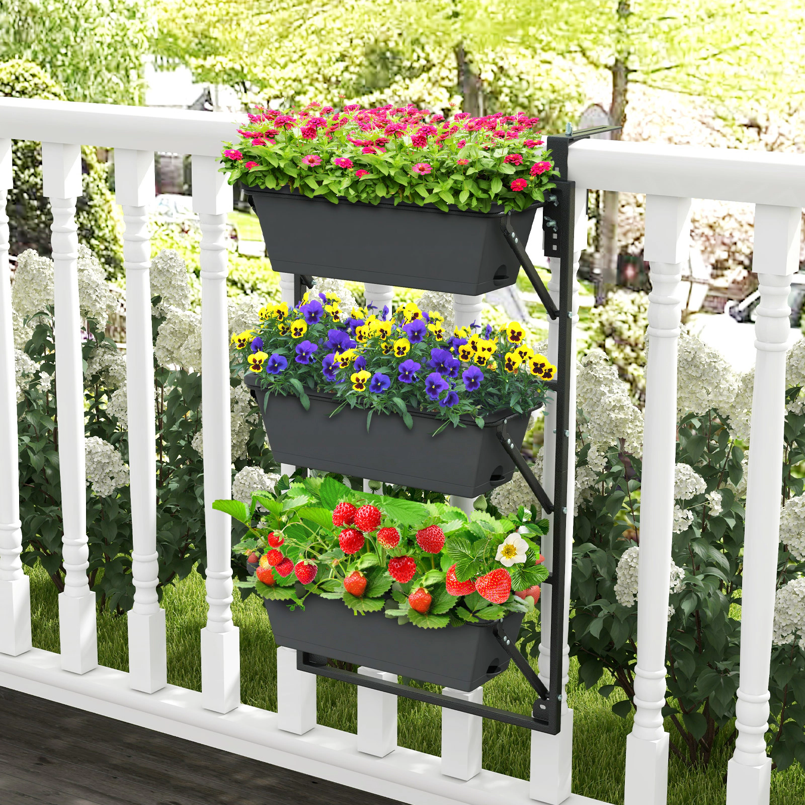 SUGIFT 3-Tier 22-lb Per-Box Hanging Vertical Planter with Detachable Boxes and Height Adjustable Hanger