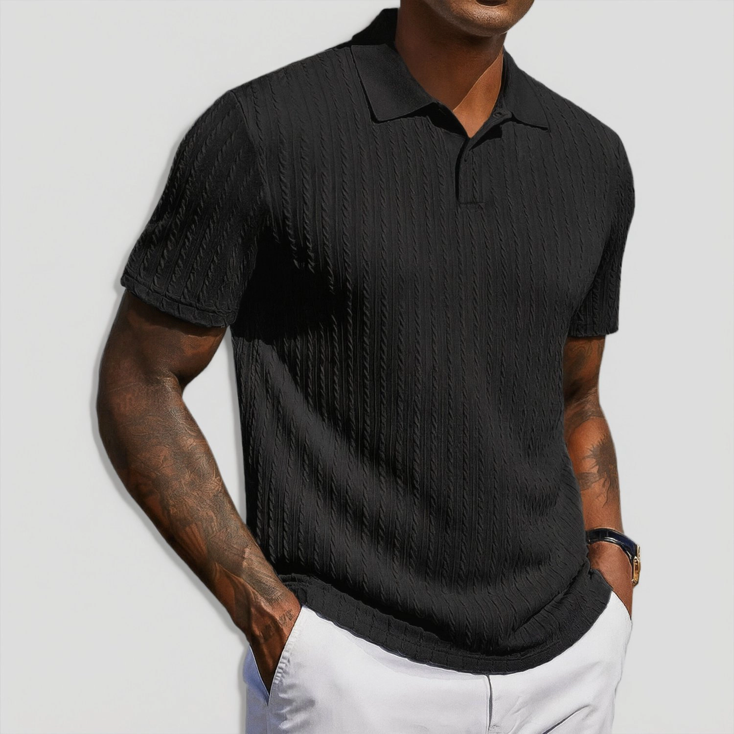 COOFANDY Mens Short Sleeve Polo Shirt  Cable Textured Collar Casual Tops