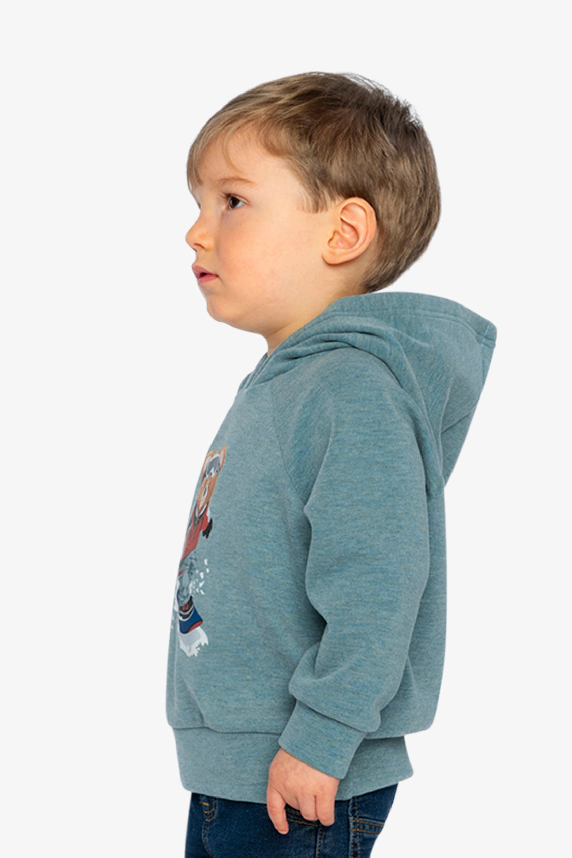Deux par Deux Boys Brushed Jersey Hoodie with Ski Bear Screenprint