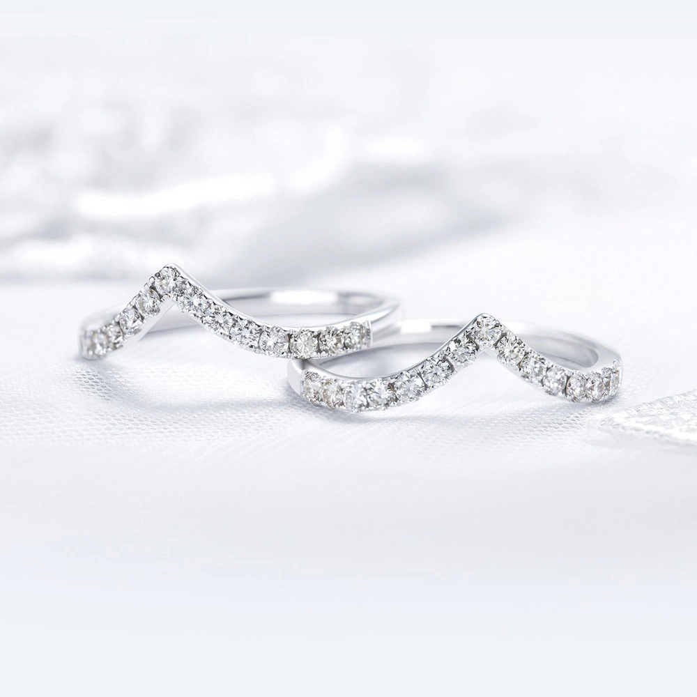 Wardrobe Whimsy V‑Shaped Pave Cubic Zirconia Adjustable Silver‑Tone Wedding Stackable Ring
