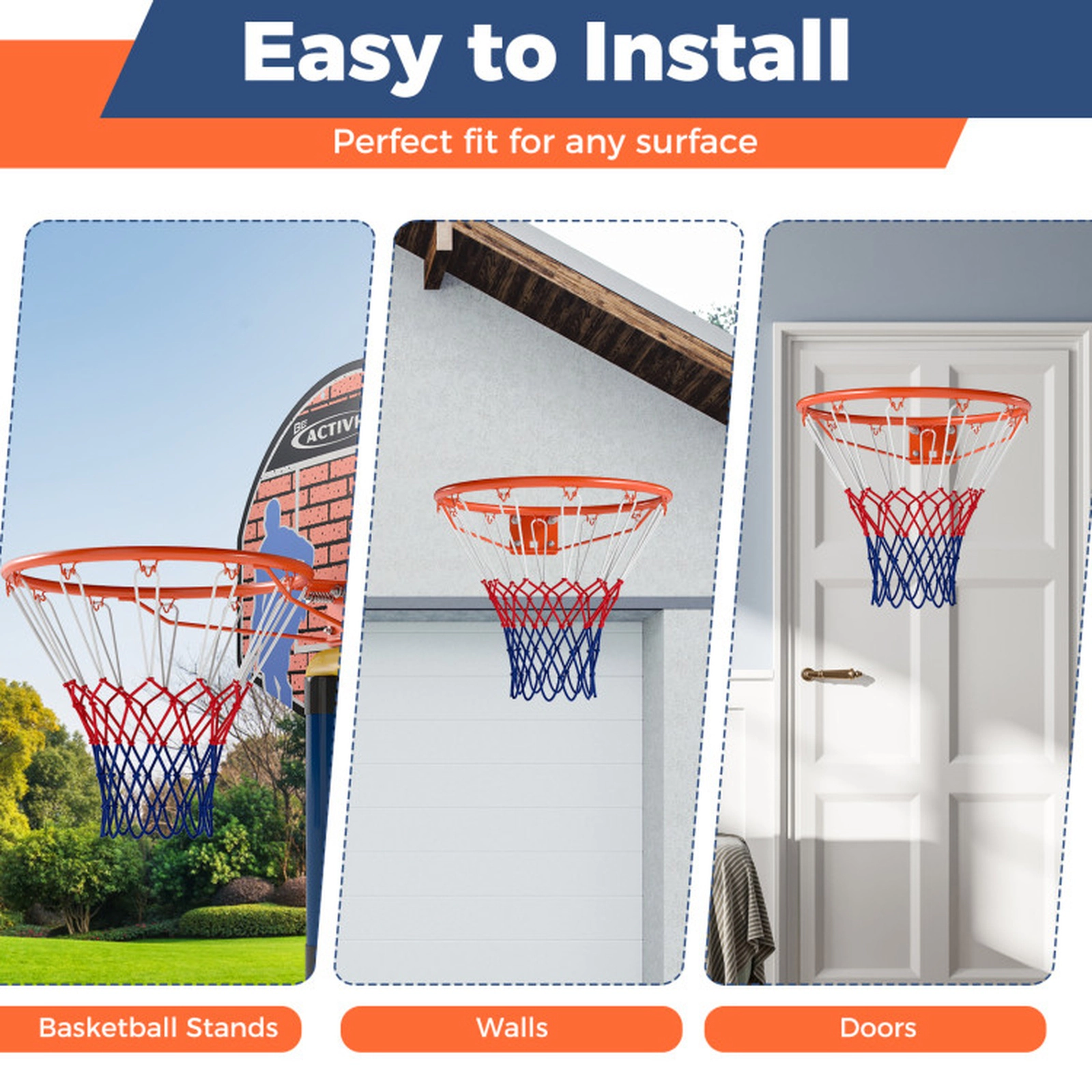 SUGIFT Heavy Duty Wall Mounted Basketball Rim Goal Replacement 18-in Inner Diameter Rim Black/Orange