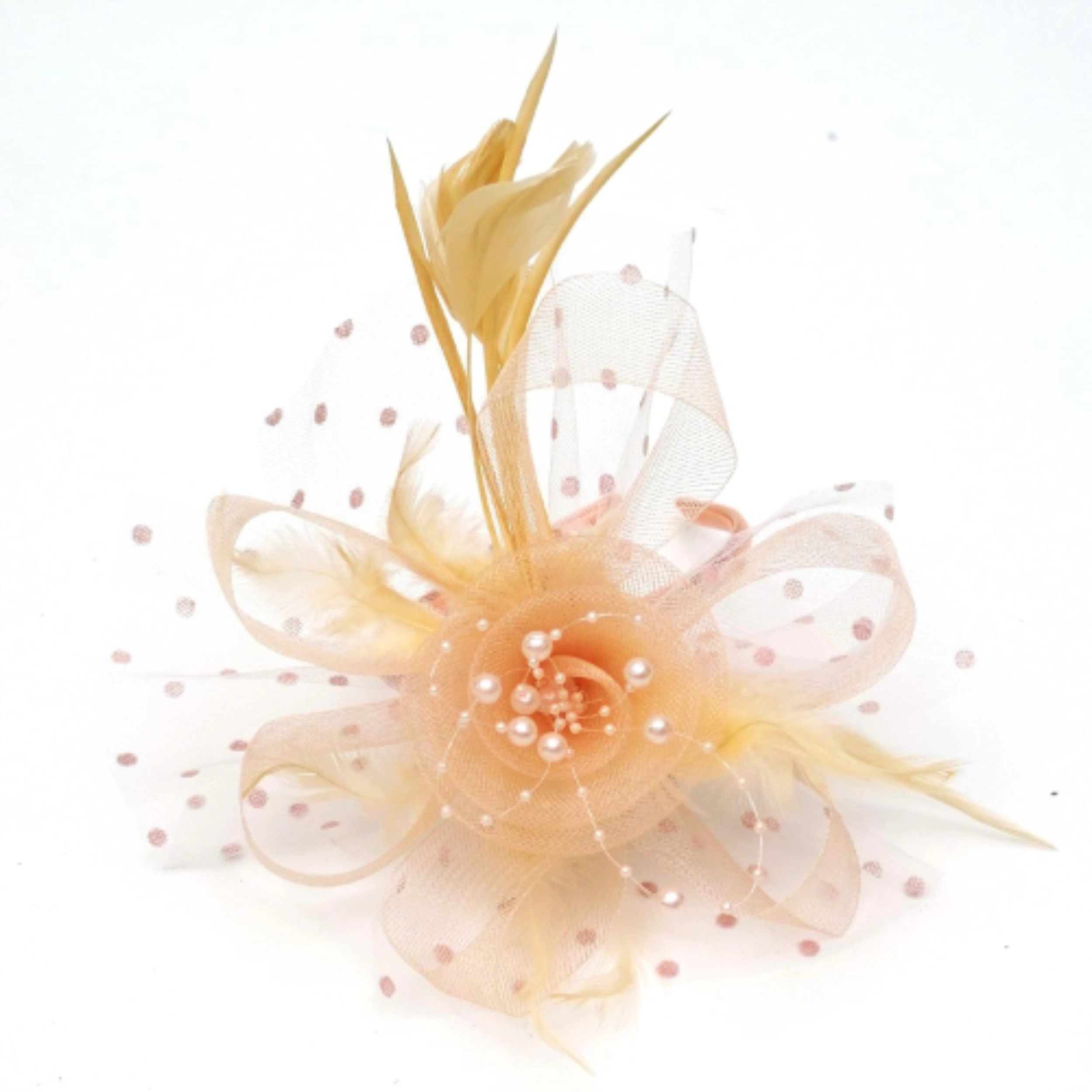 SS Design Champagne Pillbox Fascinator Hat with Veil for Women
