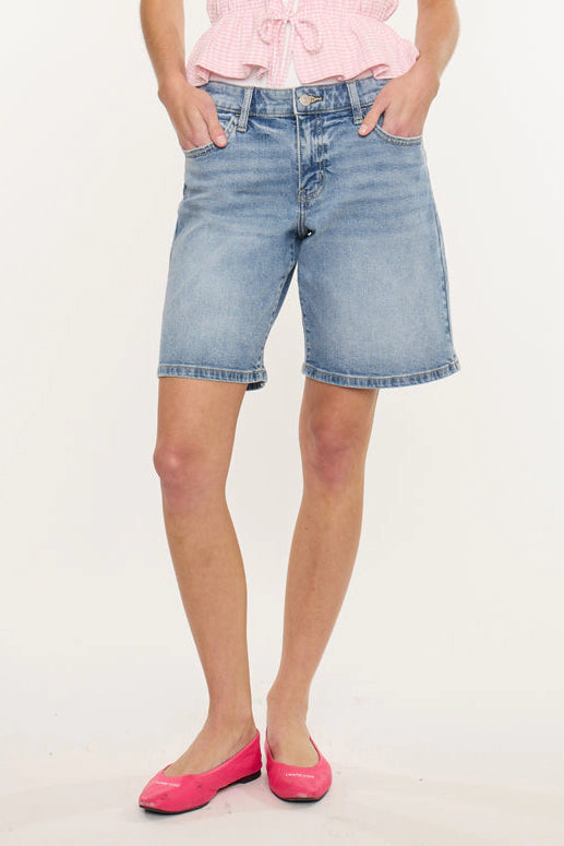 Kancan Women's Essentials Mid Rise Bermuda Denim Shorts Margo