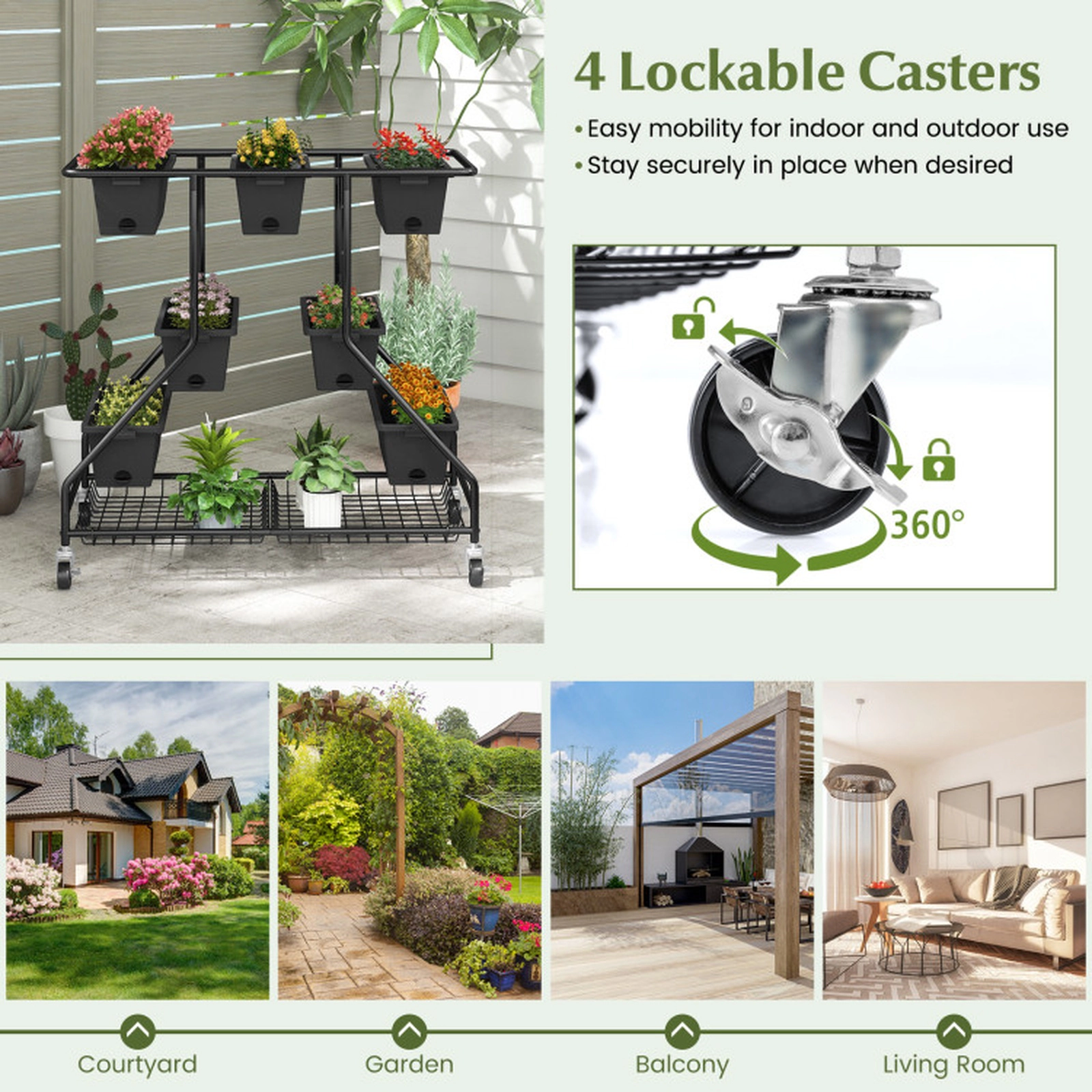 SUGIFT 7-Box 11-lb Per-Box Vertical Raised Garden Bed with 2 Storage Baskets and 4 Locking Casters