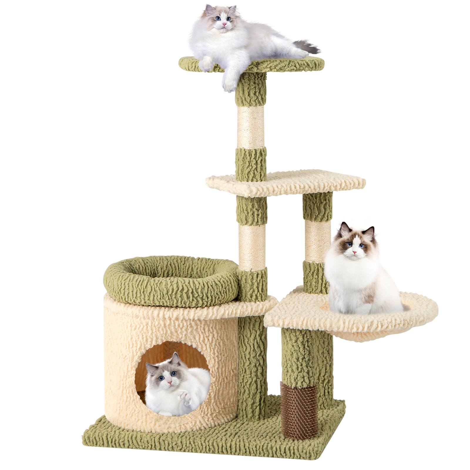 SUGIFT 38-in Kitten Cat Tree Tower with Bottom Condo Self-Groomer 13.5-in Bed Hammock and Sisal Posts