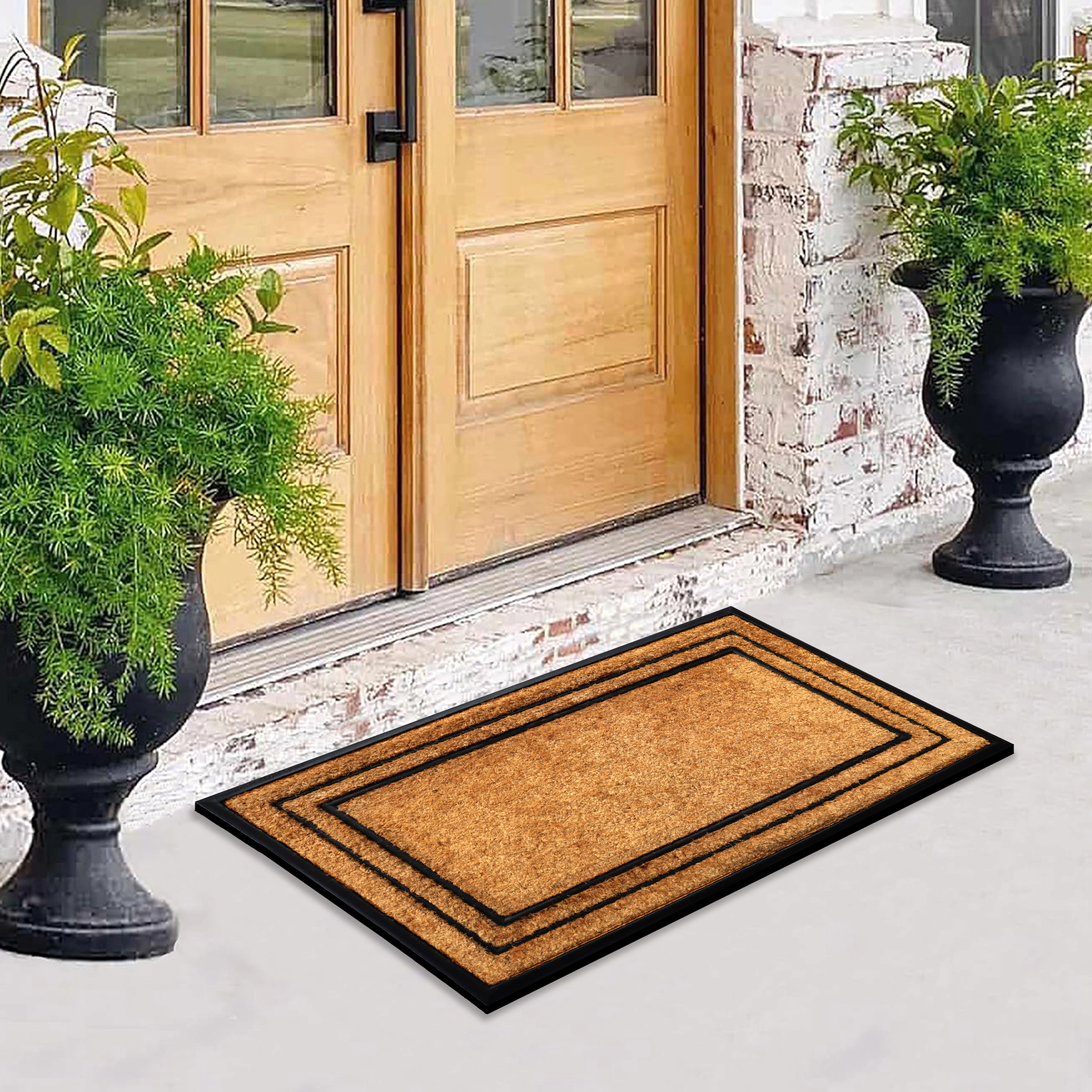 A1HC Coir and Rubber Door Mat 24x39 Inches Heavy Duty Non-Slip Dirt-Trapping Plain Border