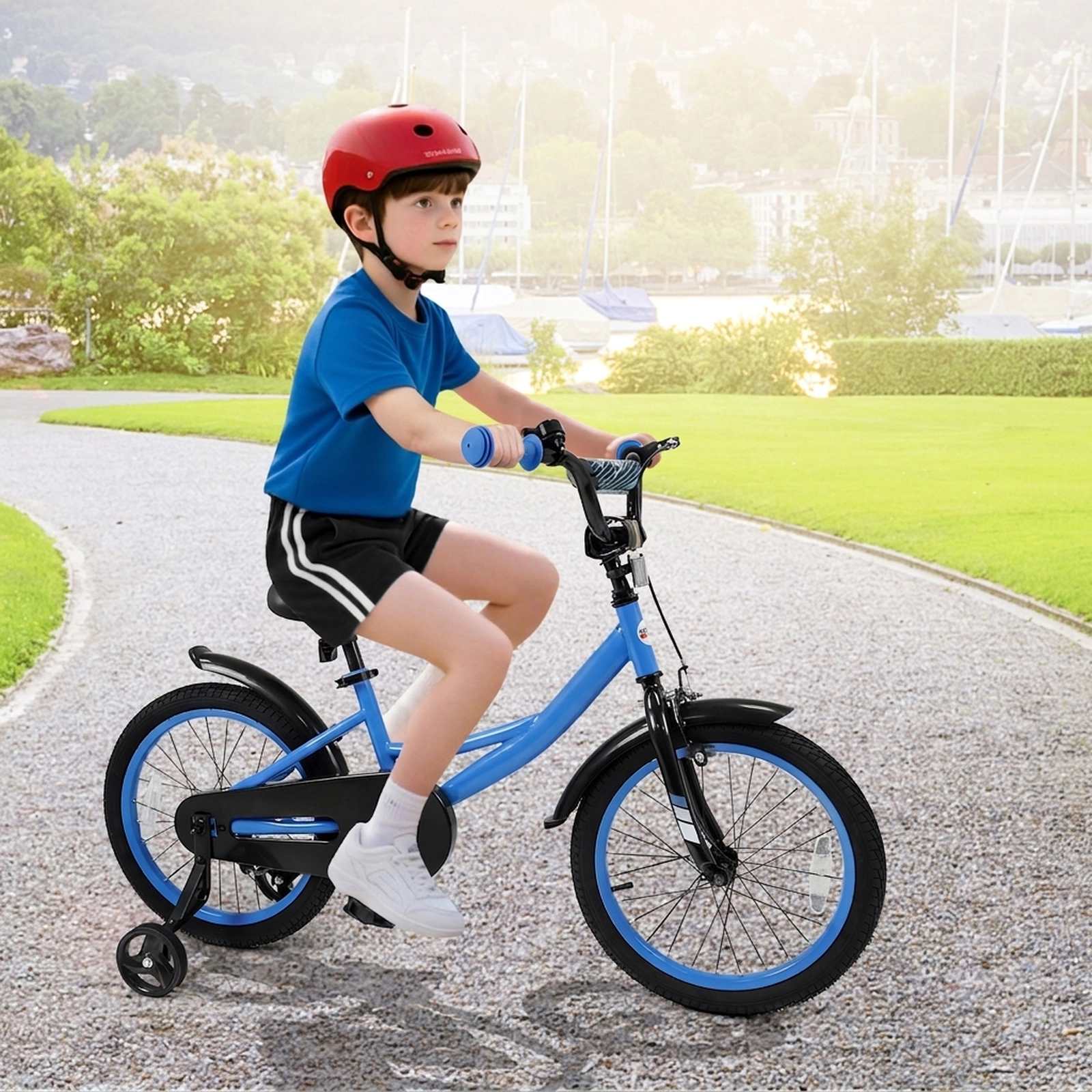 18-in Kids Bike Navy Ages 4-8 Detachable Training Wheels Adjustable Seat Kickstand and Reflectors 145-lb Seat Capacity