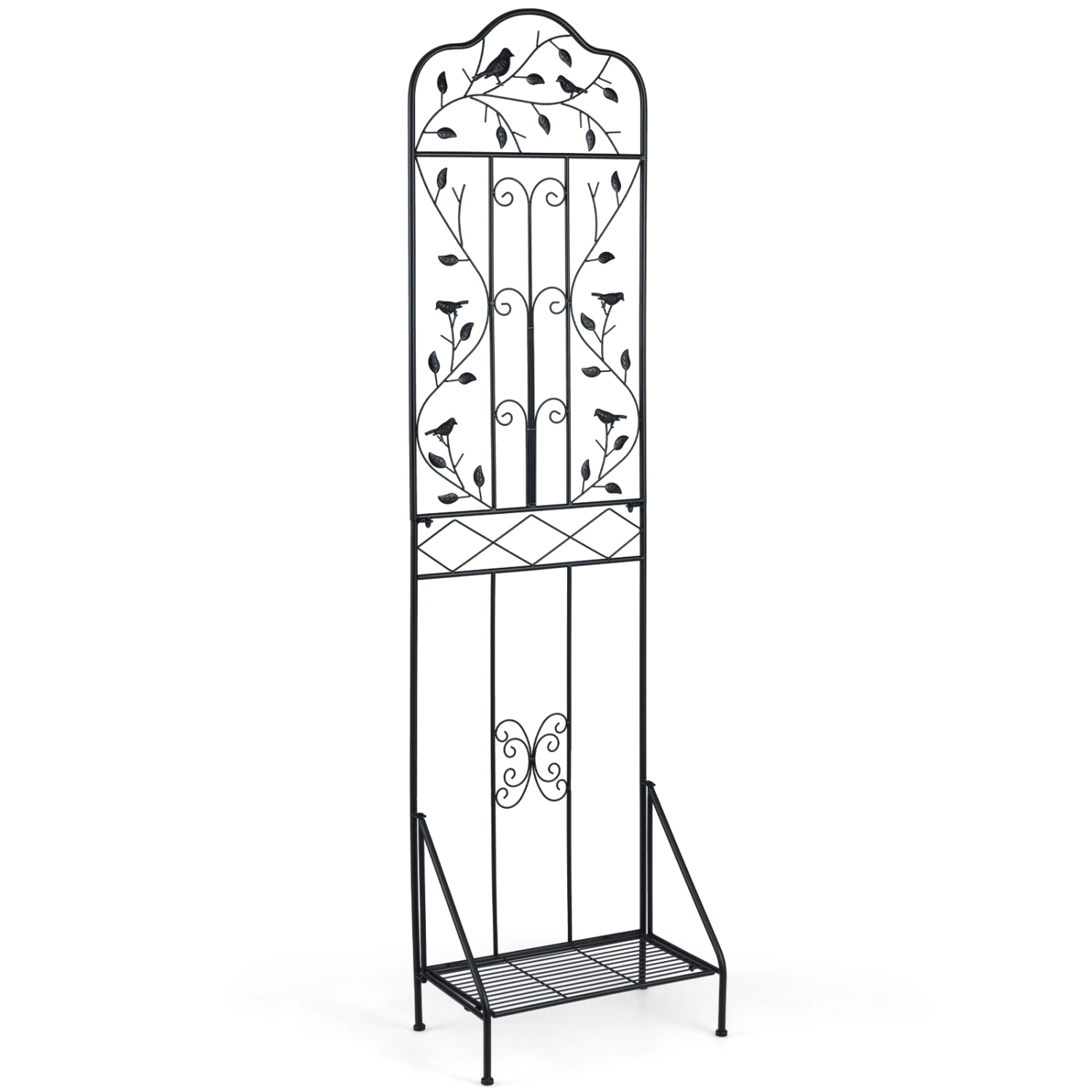 LJG 75 x 20 Inch Outdoor Metal Garden Trellis with Foldable Bottom Shelf