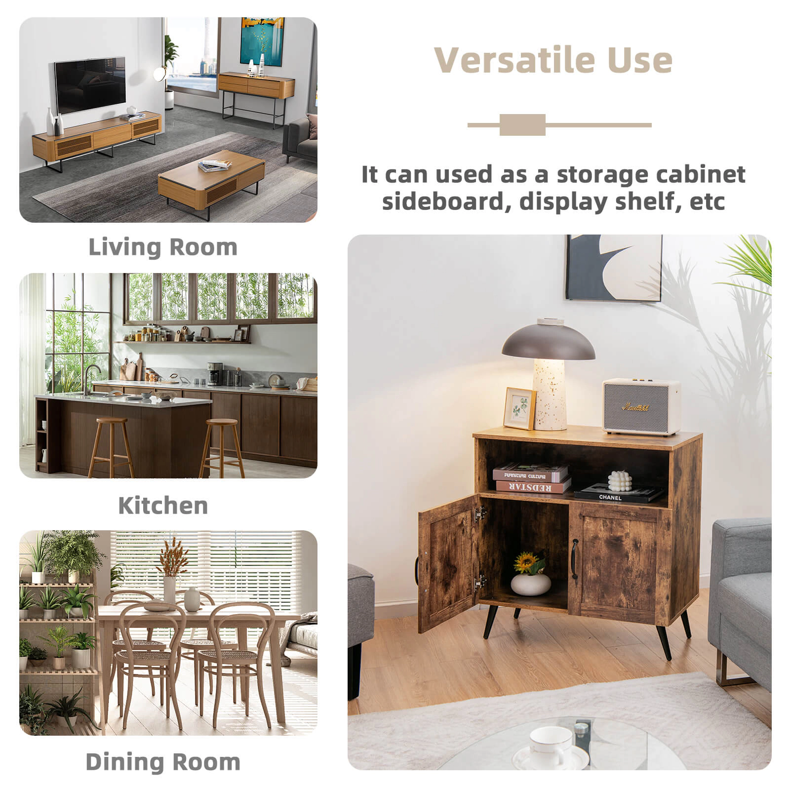 Slickblue Sideboard Storage Cabinet with Wine Glass Rack and Open Shelf Organizer