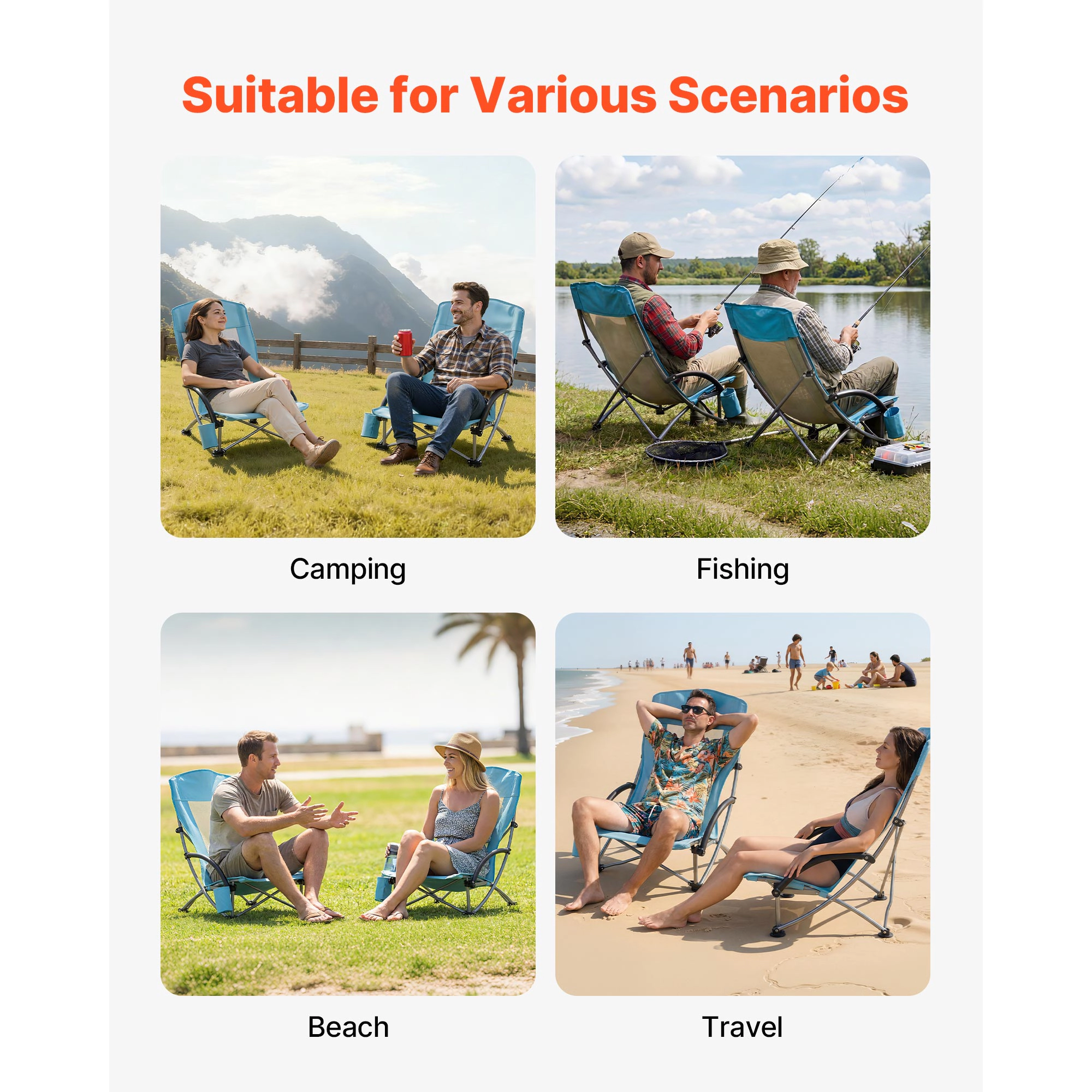 HONGGE Folding Beach Chair High Back Camping Chairs for Adults with Cup Pocket Mesh Back Carry Bag Portable Extra Wide