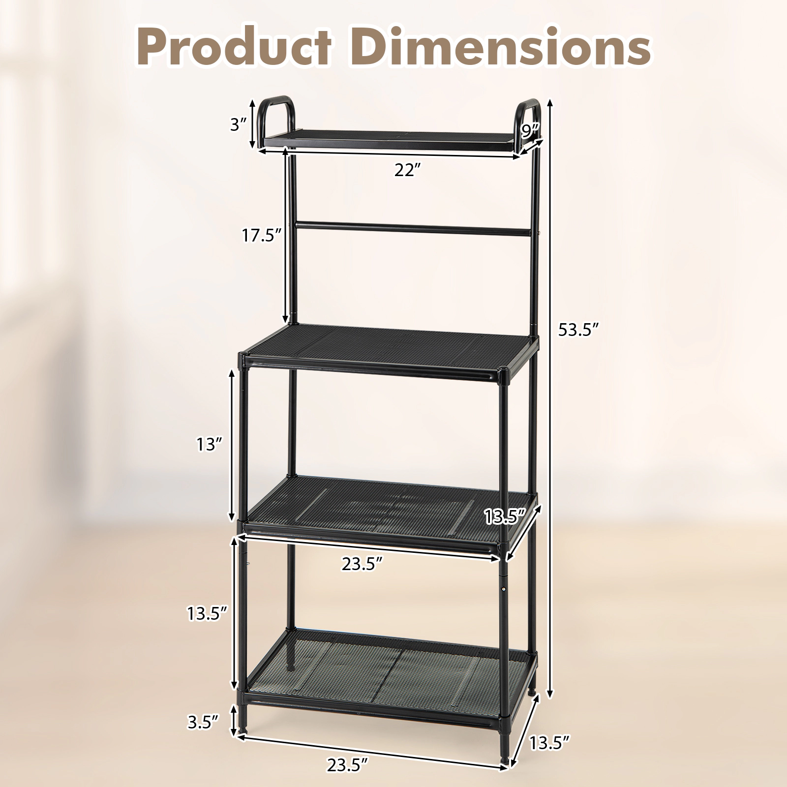 SUGIFT 4-Tier Black 53.5-in Tall Kitchen Microwave Storage Rack Floor Standing Metal Shelf Unit