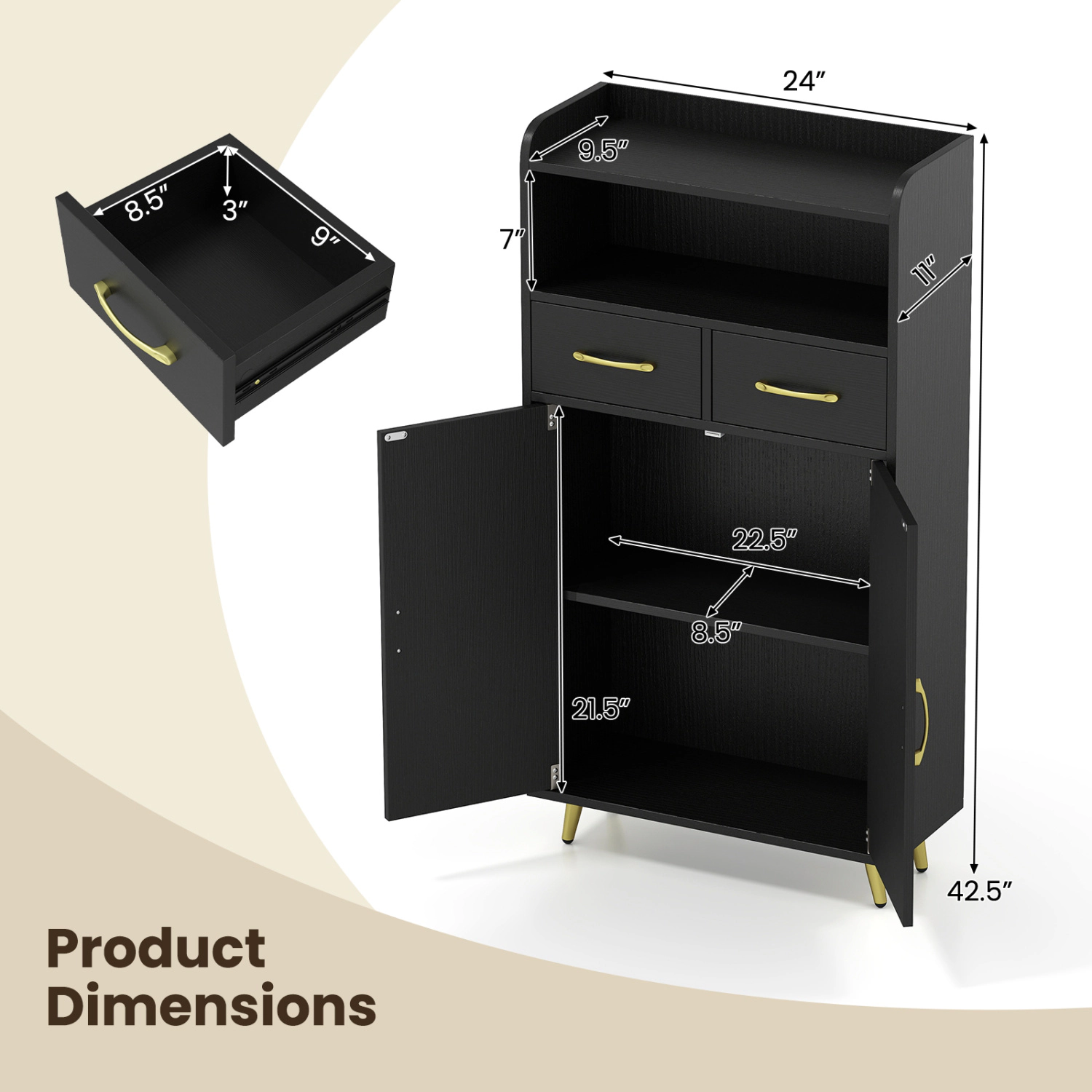 SlickBlue Bathroom Storage Cabinet with Drawers, Doors & Adjustable Shelf