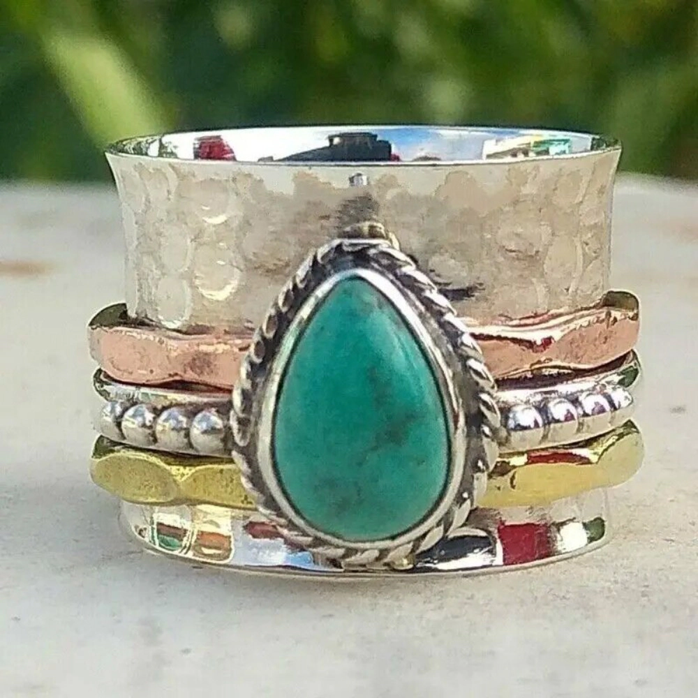 Wardrobe Whimsy Teardrop Turquoise Multi Band Stackable Ring for Women