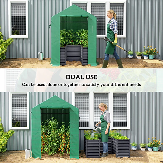 HONGGE Greenhouse with Raised Garden Bed Galvanized Steel Outdoor Greenhouse with Roll Up Door 56" x 56" x 75"