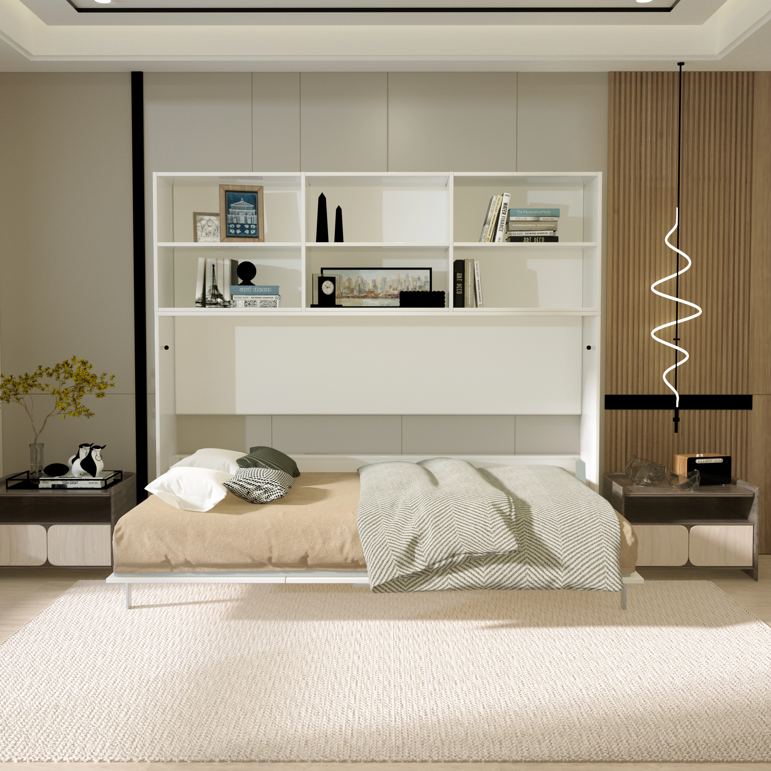 Flynama Twin Horizontal Murphy Wall Bed with Shelf Storage & Gas Struts, White