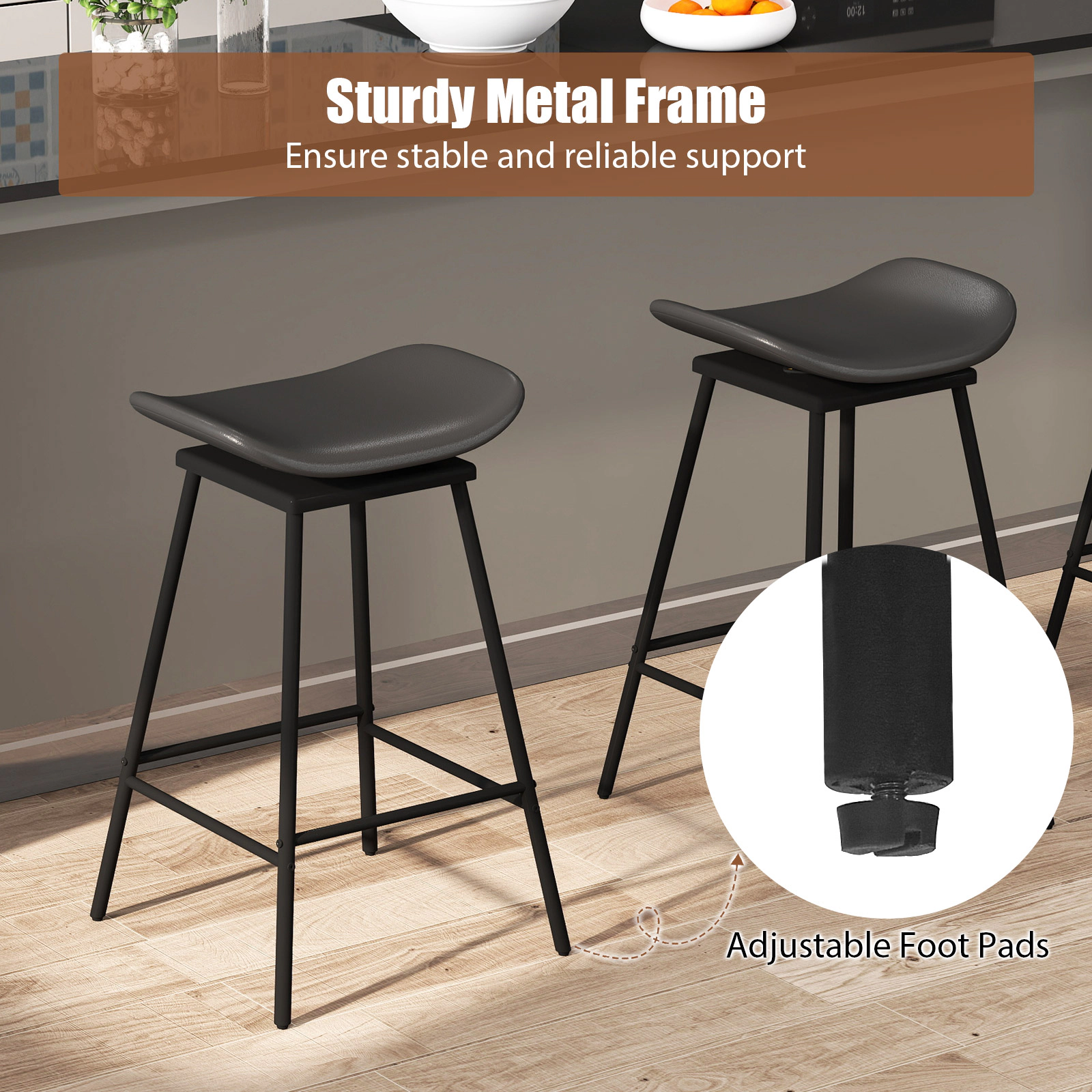 Glintex 2-Piece 28-Inch Backless Swivel Bar Stool Set with Saddle Seat