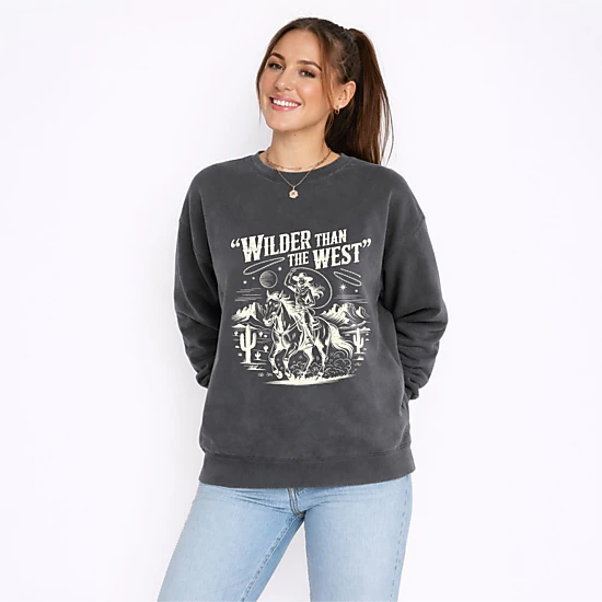 Simply Sage Market - Wilder Than The West Cowgirl - Women's Lightweight Garment Dyed Sweatshirt