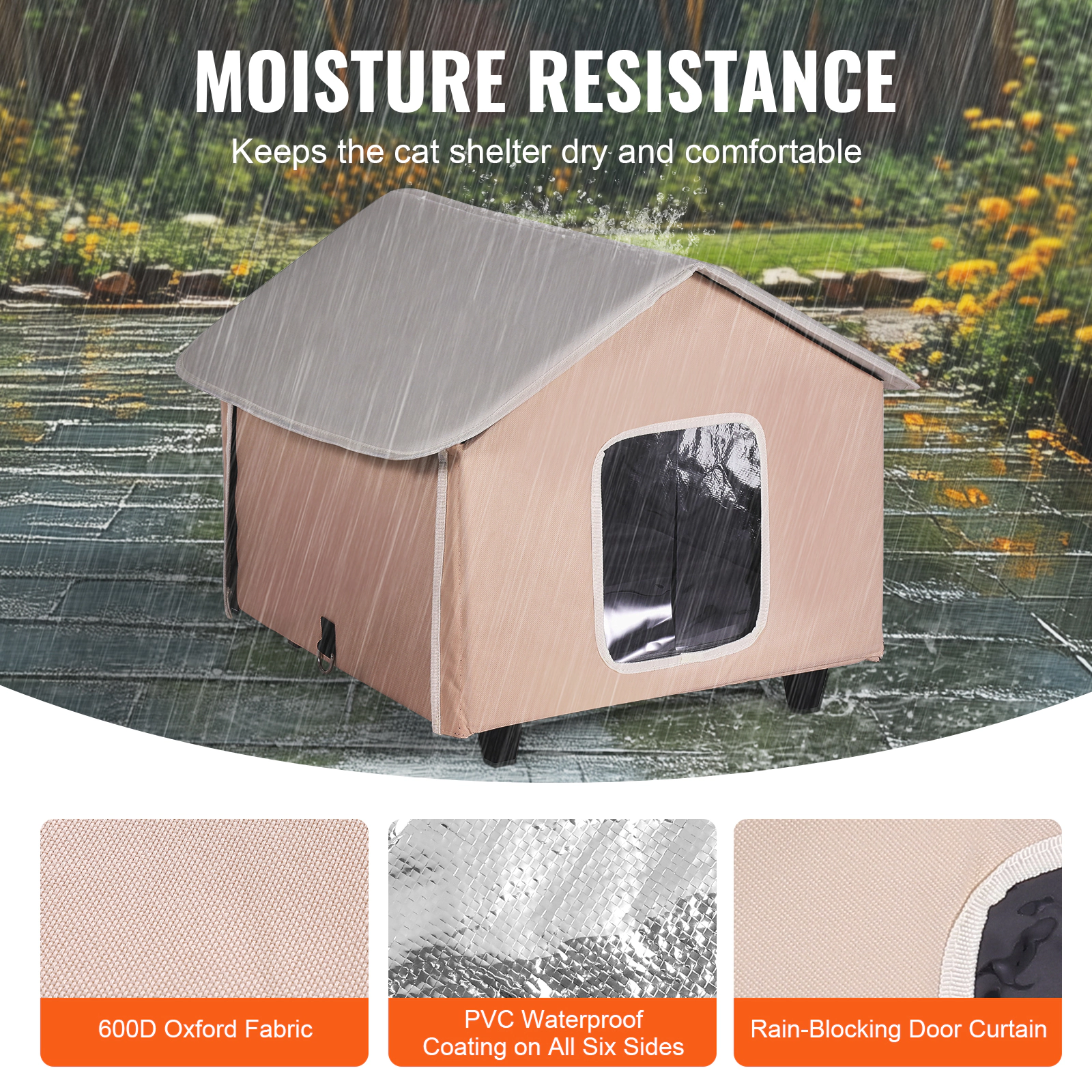 HONGGE Heated Cat House Outdoor Kitty Shelter with Timer, Foldable 600D Oxford Cloth