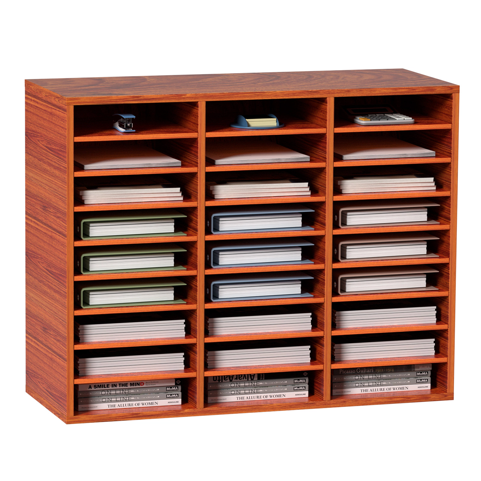 HONGGE 27-Slot Wood Literature Organizer, Adjustable Shelves, Mail Center for Files, Documents & Magazines, Brown