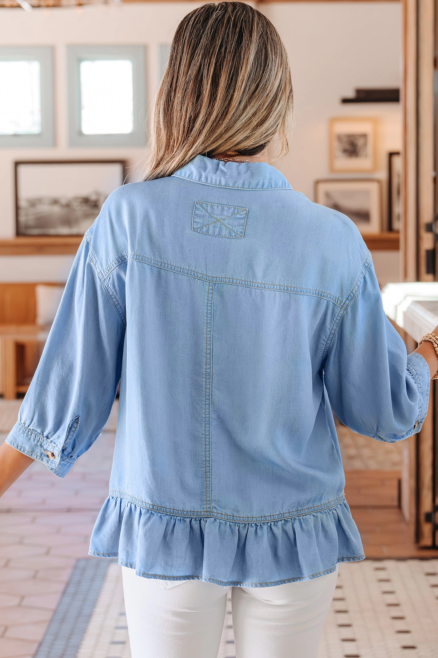 Threaded Pear Daphne High-Low Chambray Shirt