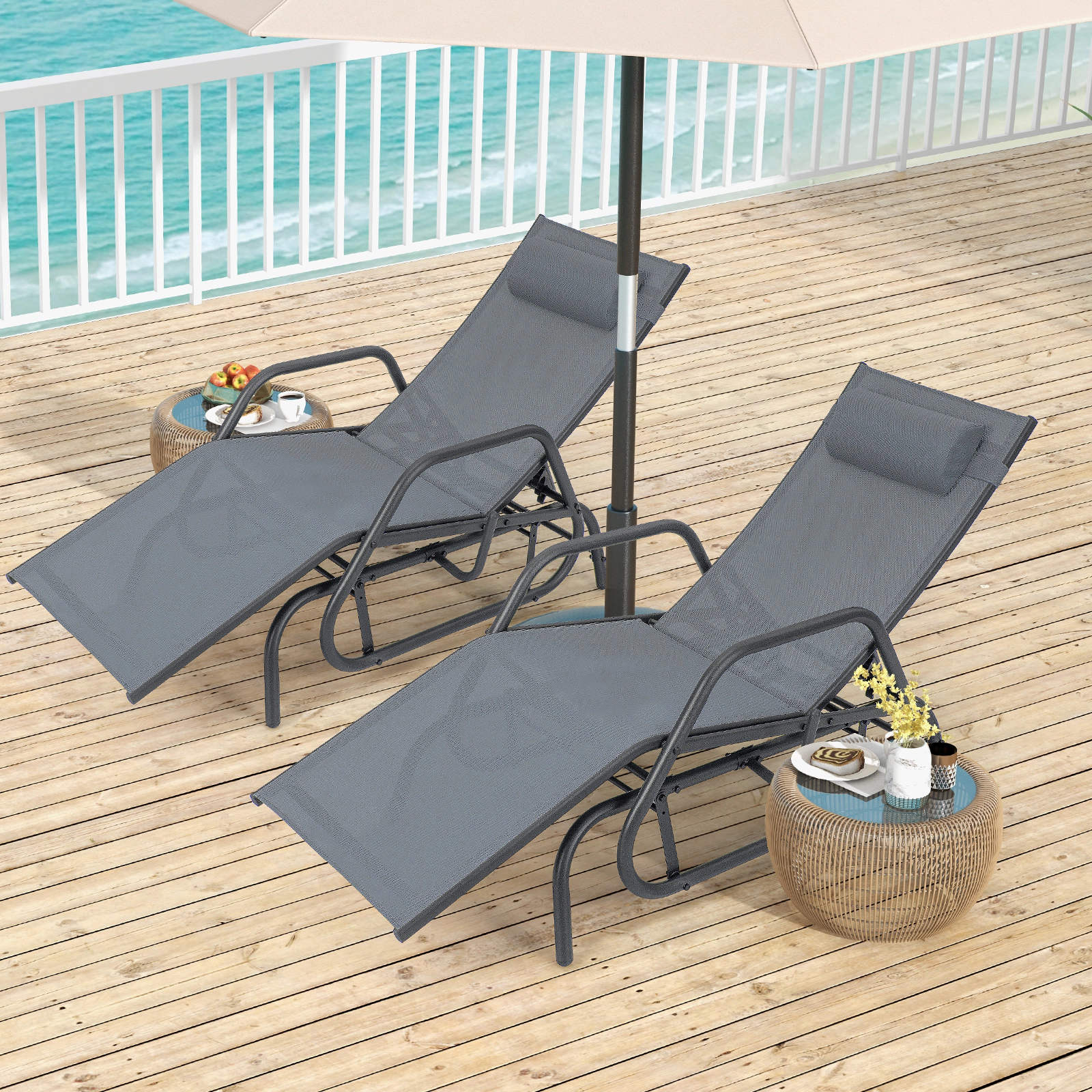 SUGIFT Armrests and Adjustable Pillow 350-lb Outdoor Glider Chaise Lounge Chair