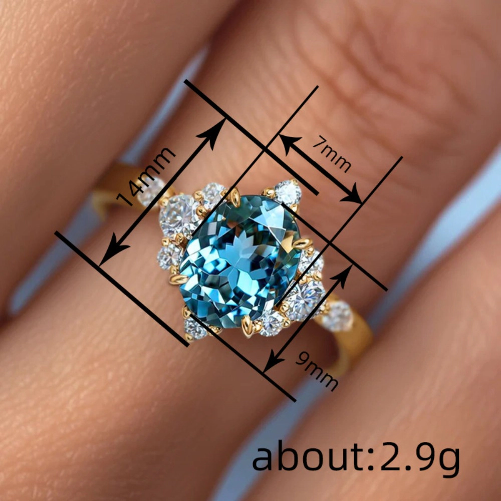 Elegant Oval Sea Blue Synthetic Gemstone Engagement Ring