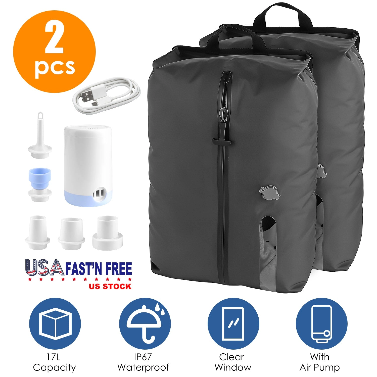 GBruno 2 Pcs Waterproof Vacuum Storage Bags With Pump