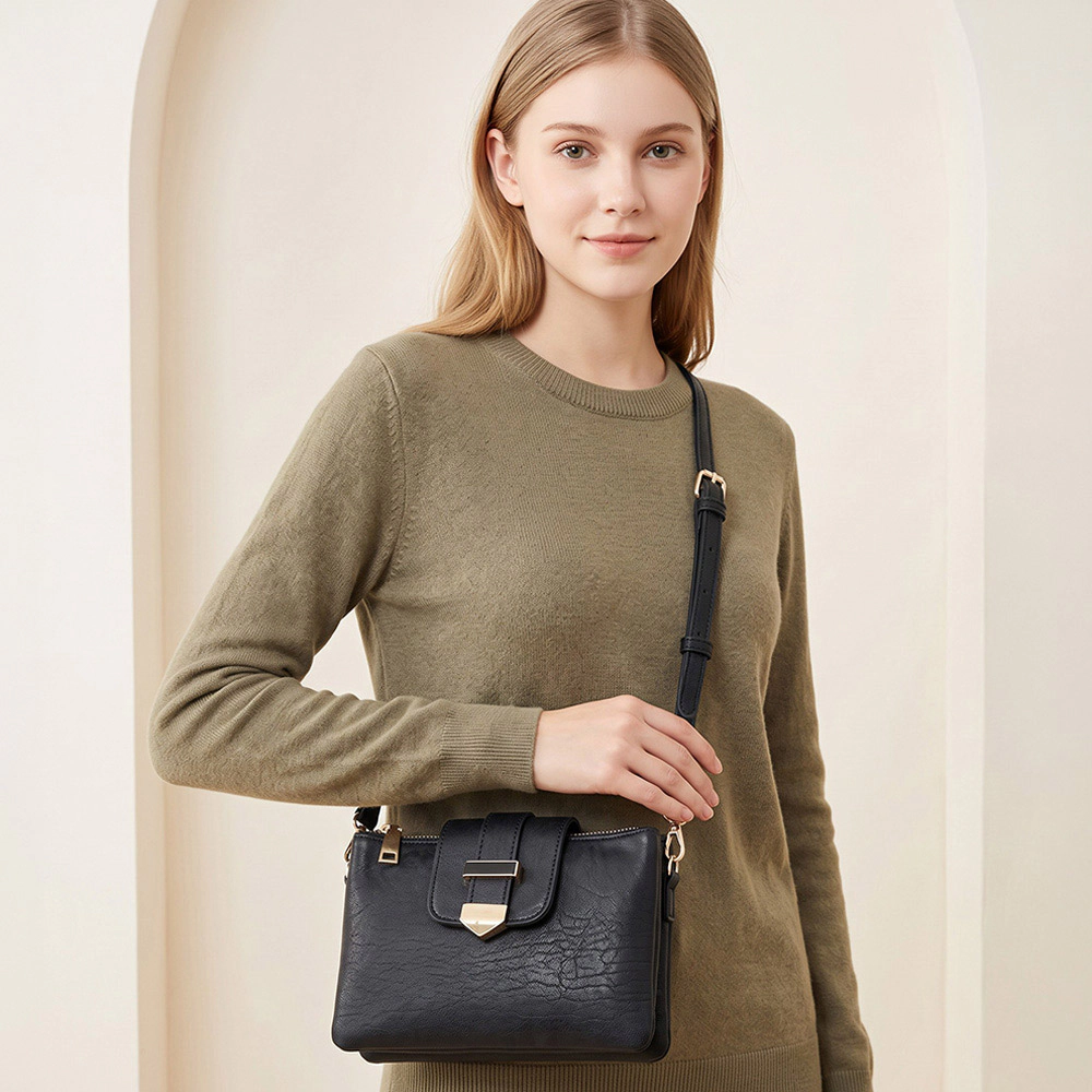 FASHNZFAB Belt Buckle Pointed Wristlet Clutch Crossbody Bag