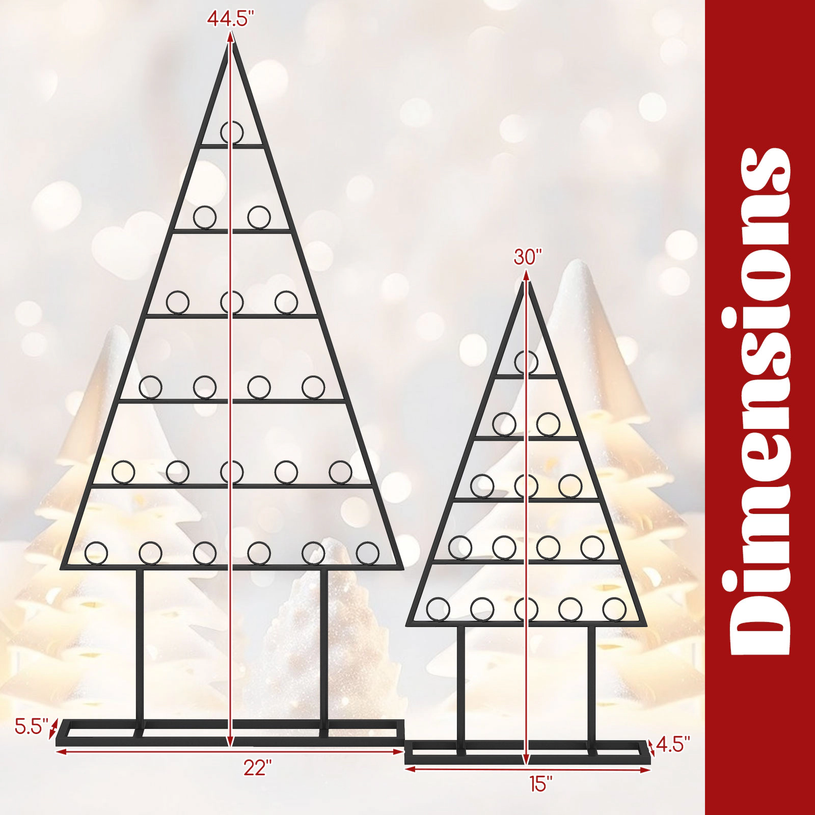 SUGIFT Christmas Tree Photo Holder Card Display Stands with 36 Round Clips and Hanging Rack Black/Golden