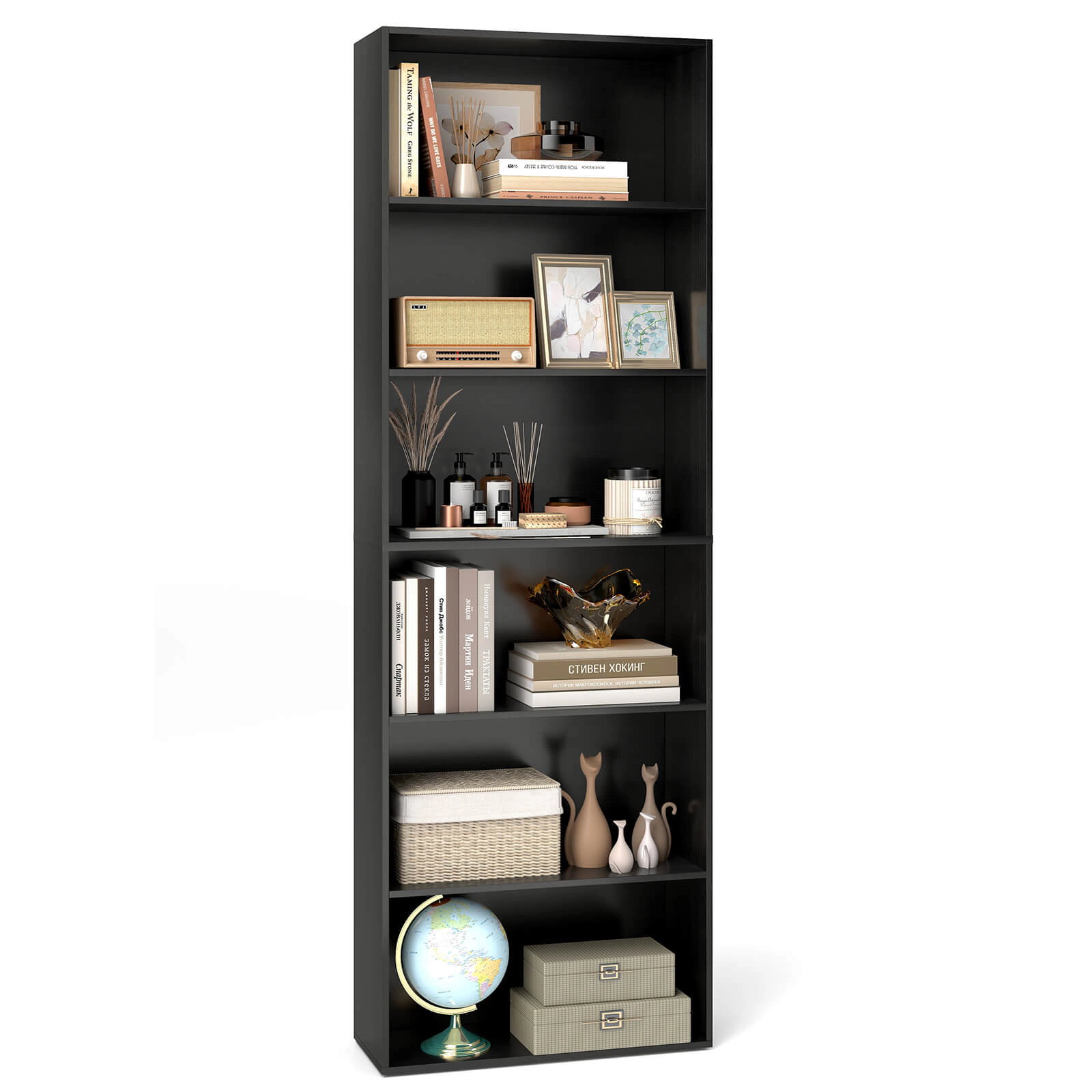 Costway 70" Tall 6-Tier Bookcase with 6 Open Shelves Anti-Toppling Kits for Living Room Natural