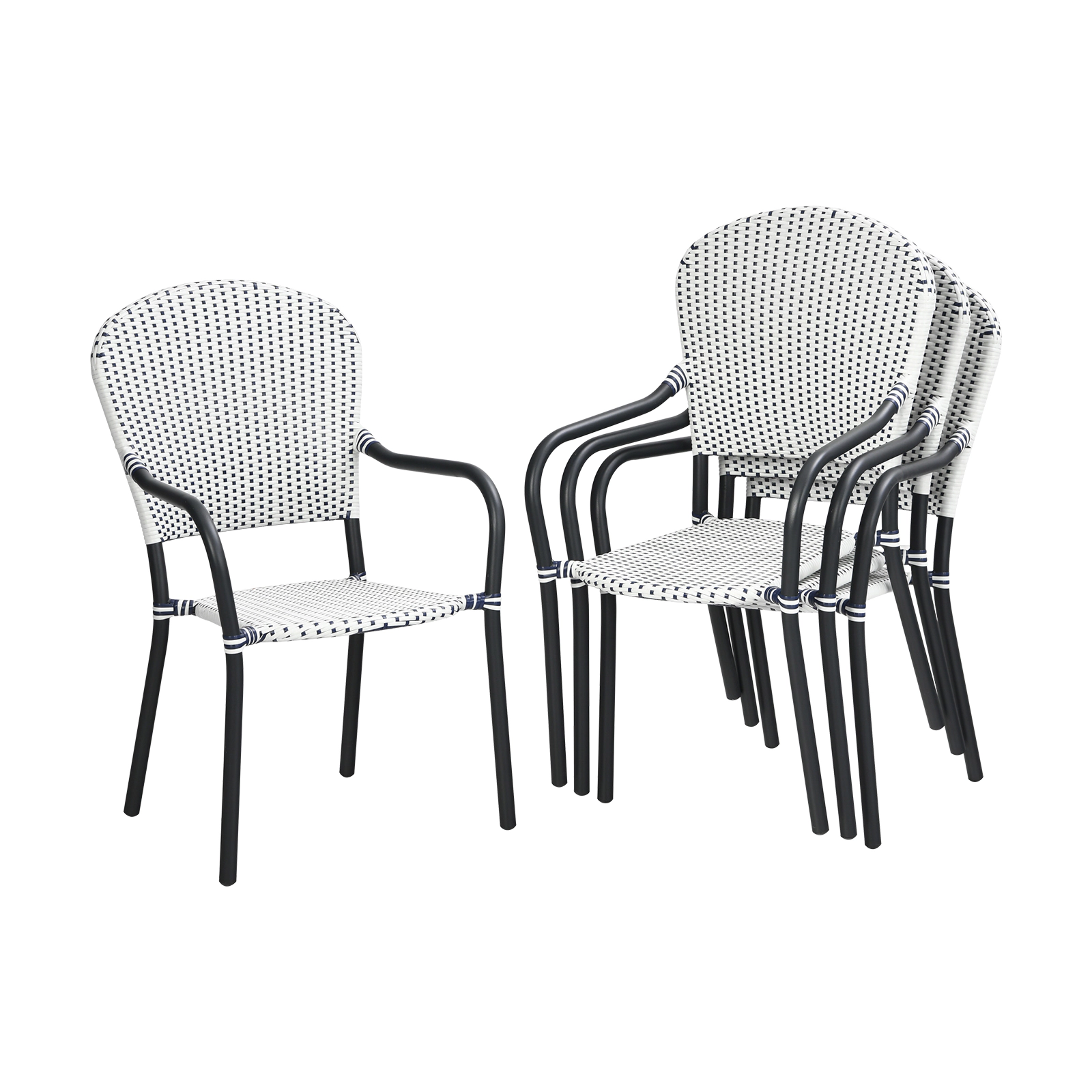 LJG Set of 4 Patio Rattan Stackable Dining Chair with
