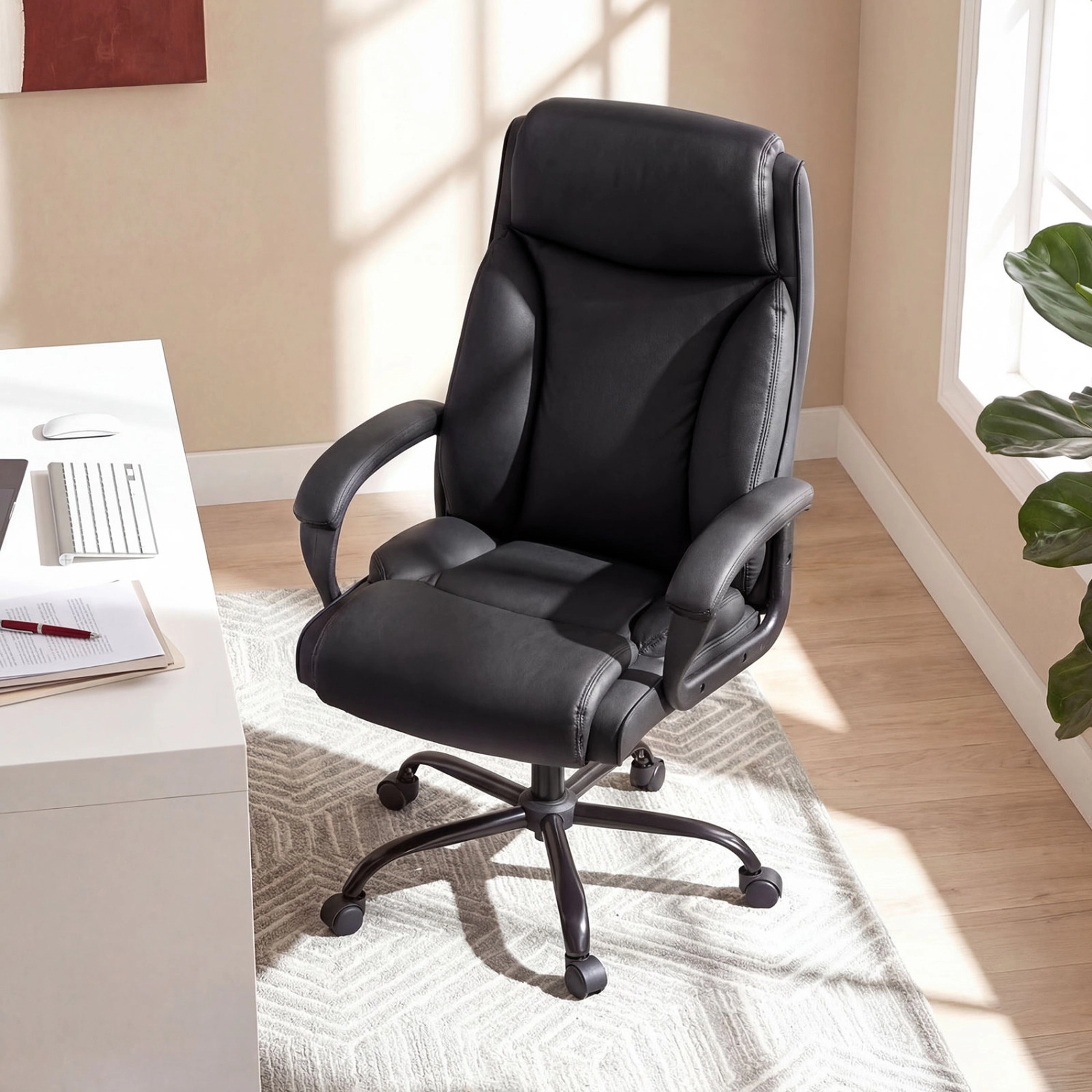 SUGIFT Big and Tall Executive Office Chair, 400 lb Capacity, PVC Leather, Wide High Back, Brown/Black