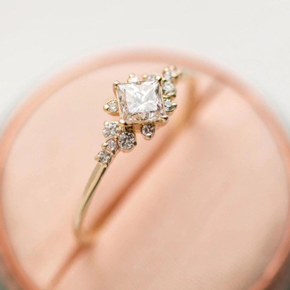 Vintage Gold CZ Ring 14k Plated Engagement Diamond Wedding Band for Women