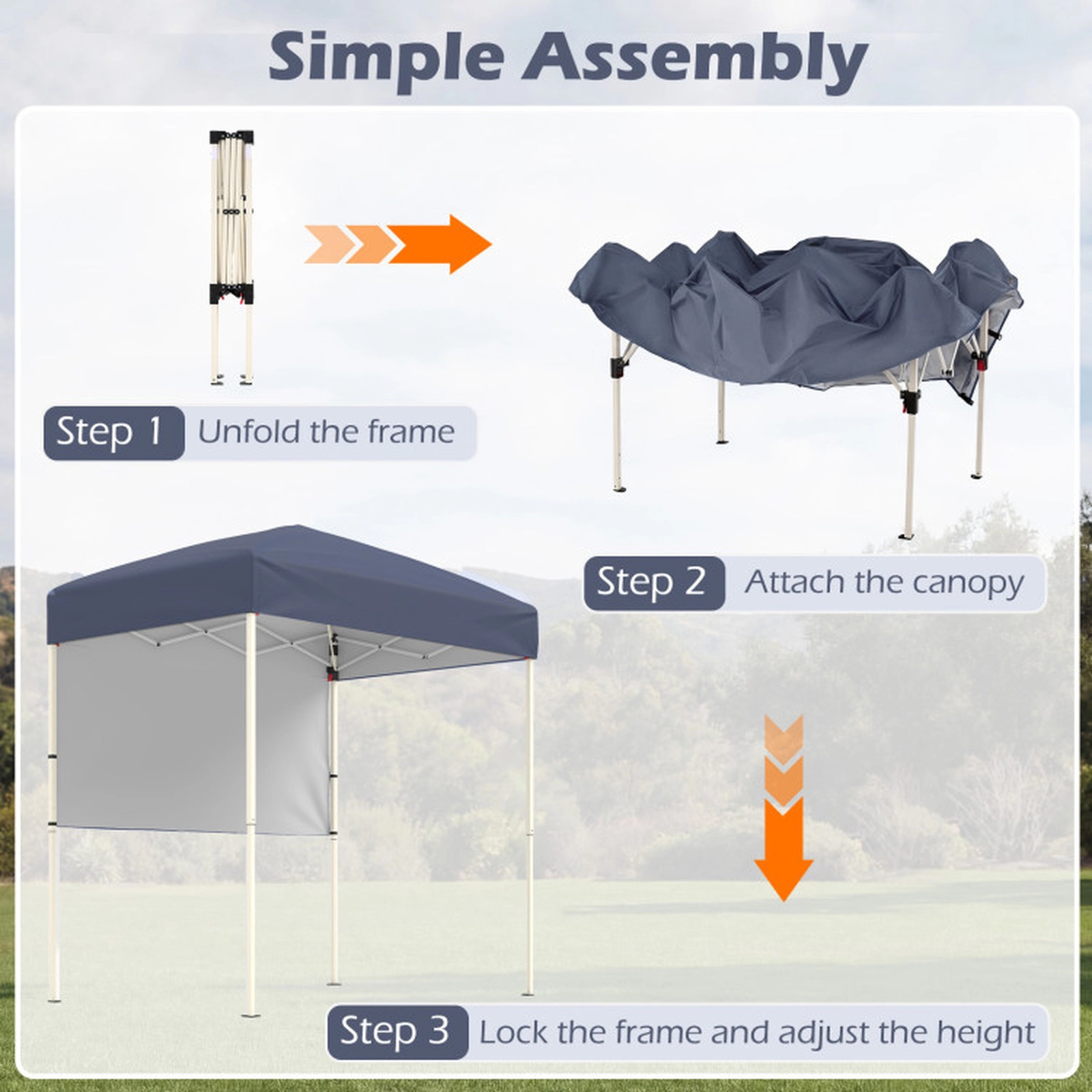 SUGIFT Pop-Up Canopy Tent with Half Sidewall Easy Setup Folding Outdoor Sun Shelter 15.5-lb Net Weight Gray