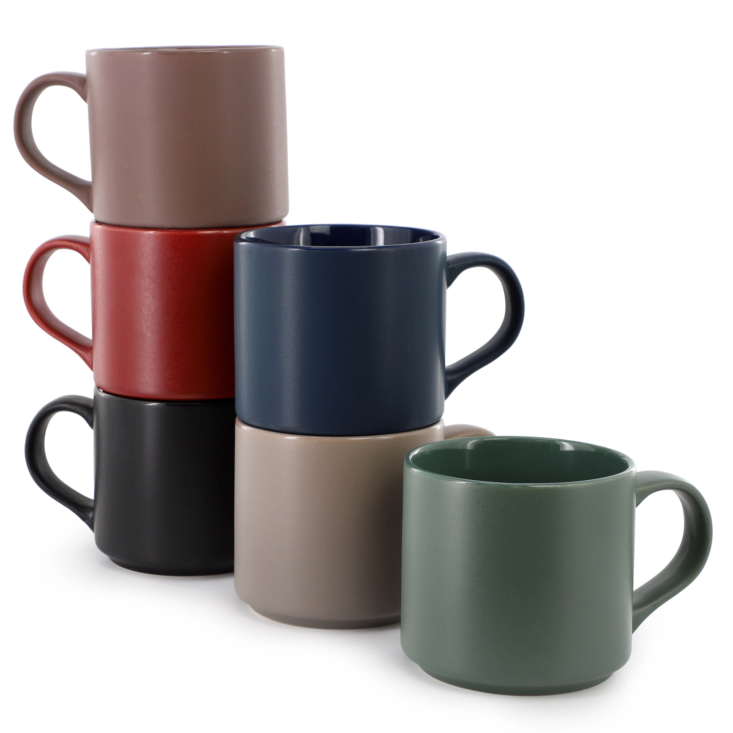 Gibson Home Dutch Yard 7 Piece 16oz Stoneware Mug Set with Metal Rack in Multi-Color