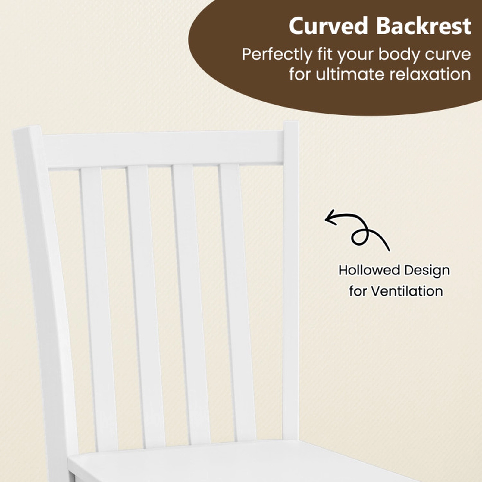 SUGIFT Rustic Rubber Wood Dining Chairs Set of 2 Wooden Kitchen Chairs with Slat Tilt Backrest 330-lb Capacity White