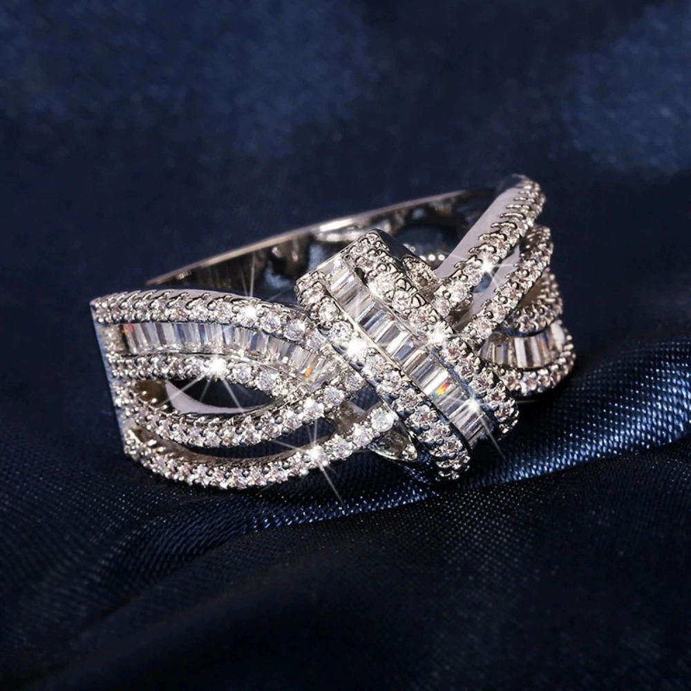 Wardrobe Whimsy Intertwined Baguette & Round Cubic Zirconia Wide Statement Ring