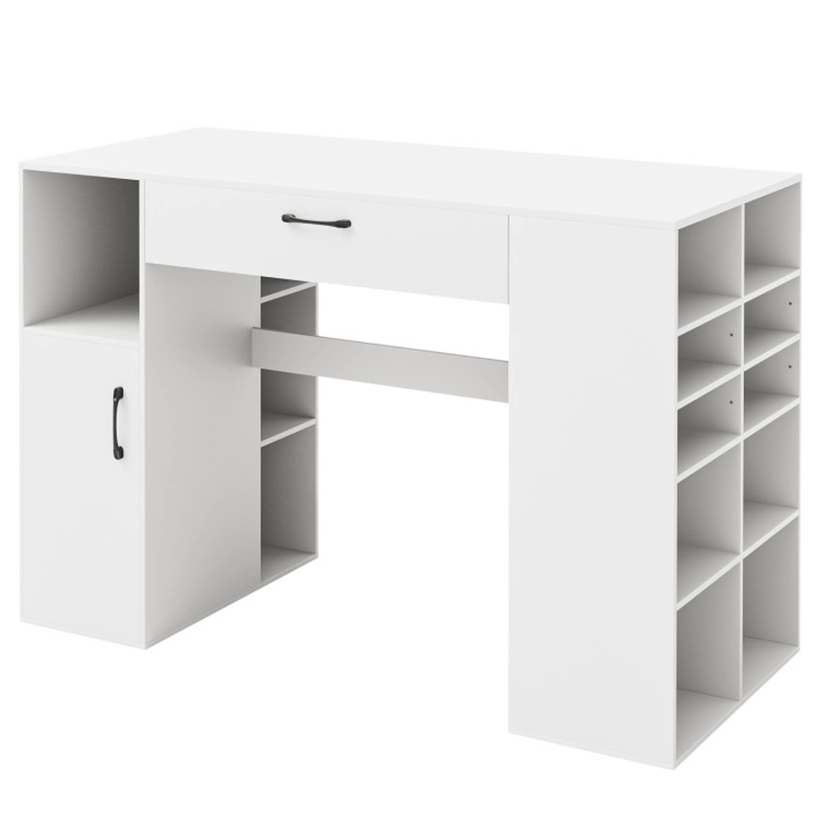 SUGIFT 53-in Counter Height 265-lb Capacity White Craft Table Computer Desk with 14 Compartments and Drawer