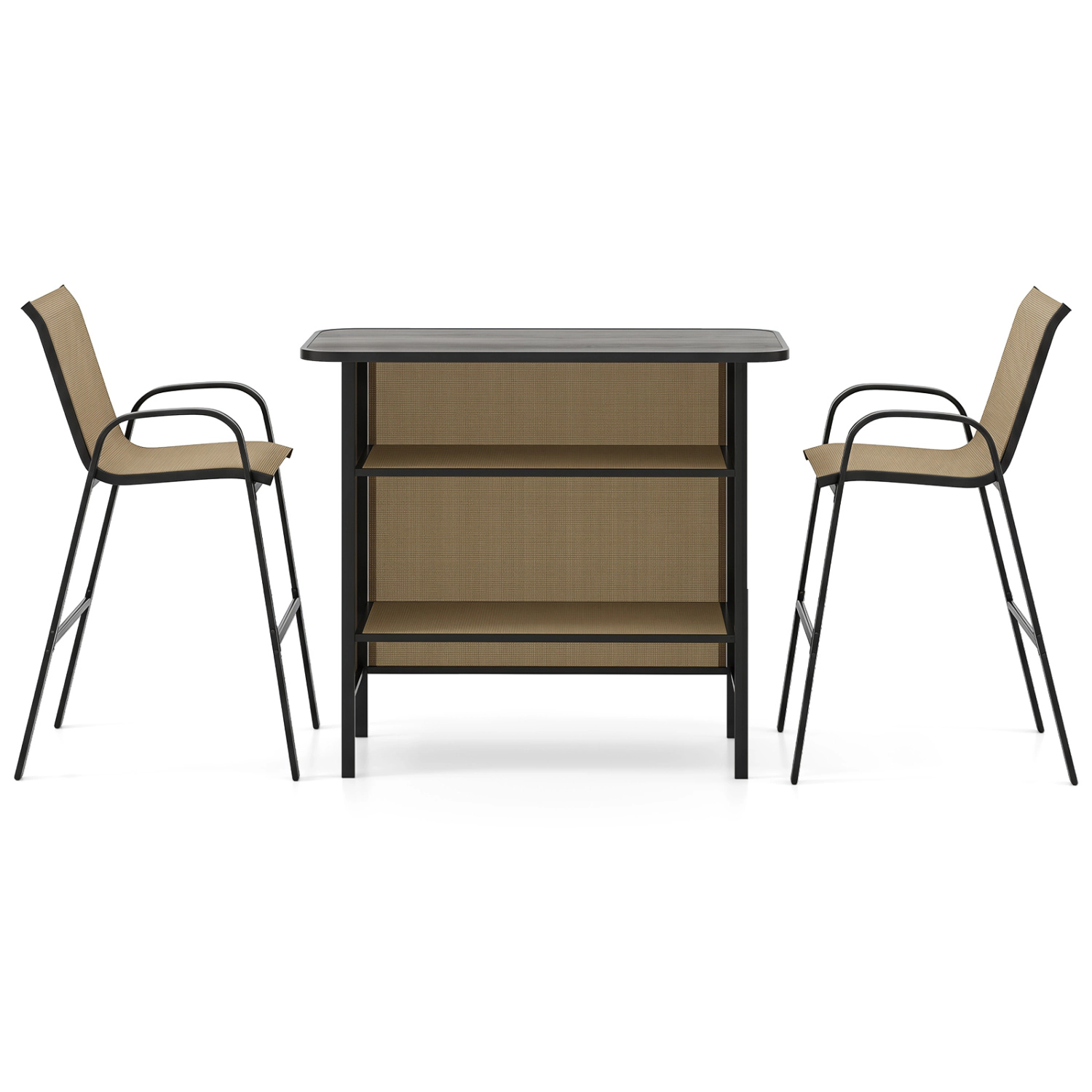 LJG 3 Piece Outdoor Bar Set with Footrest and 2-Tier Shelf