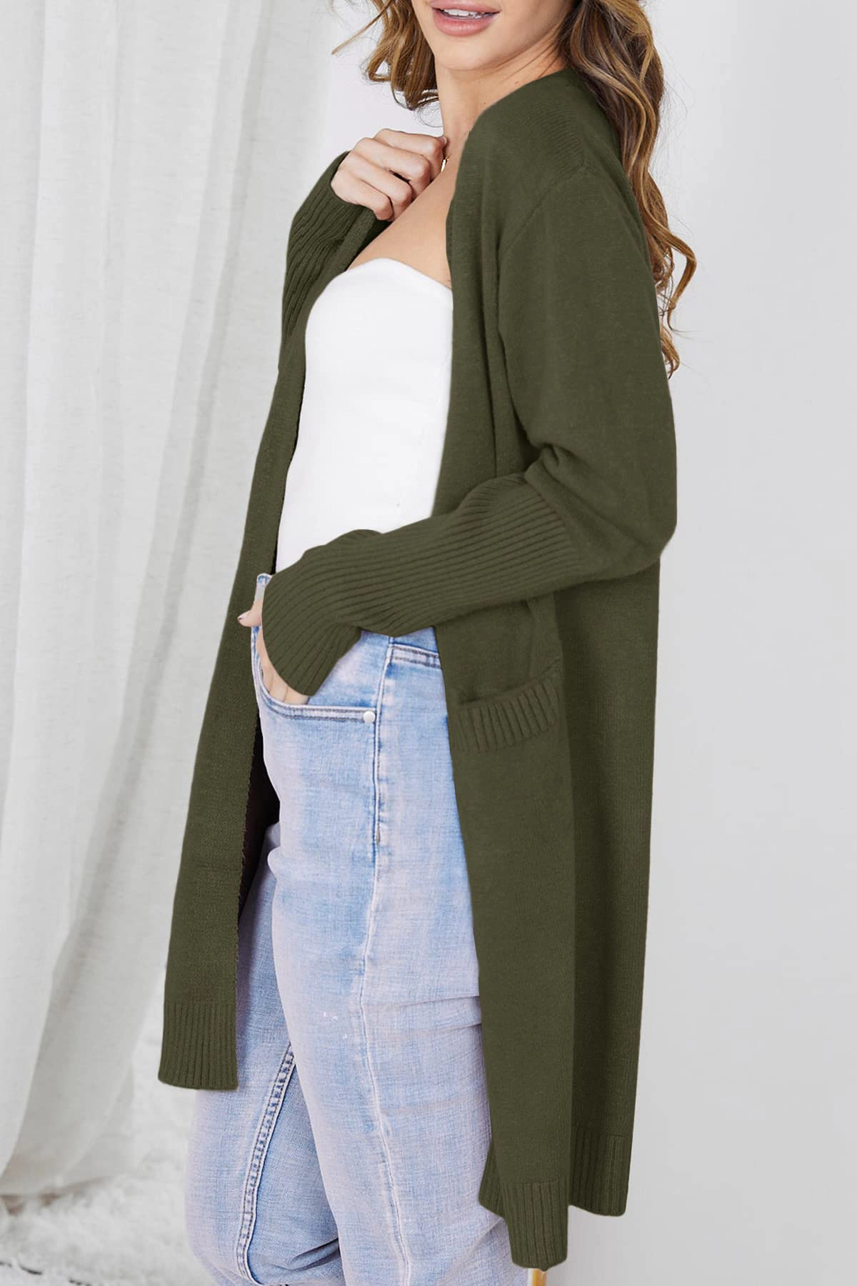 KOJOOIN Women's Long Cardigan Cable Knitted Open Front Oversized Sleeve Sweater Tops