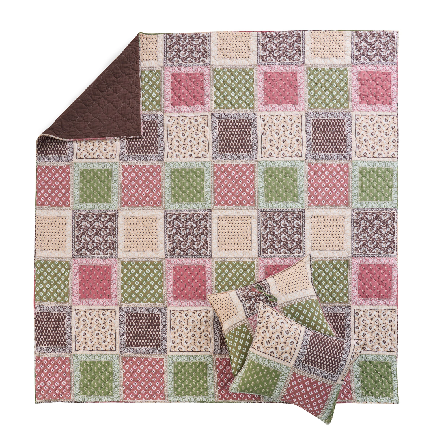 Greenland Home Fashions Priya 100% Cotton Reversible Lightweight Quilt Set 2 PC