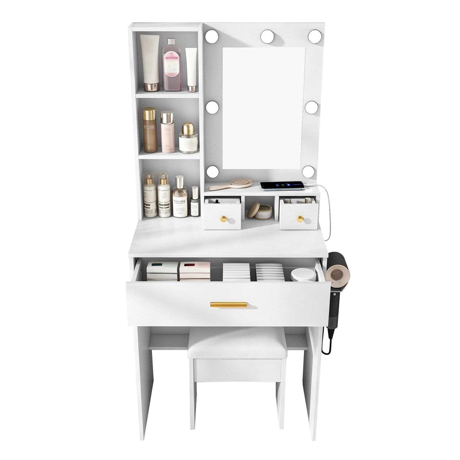 GBruno LED Lighted Vanity Desk Set With Padded Stool