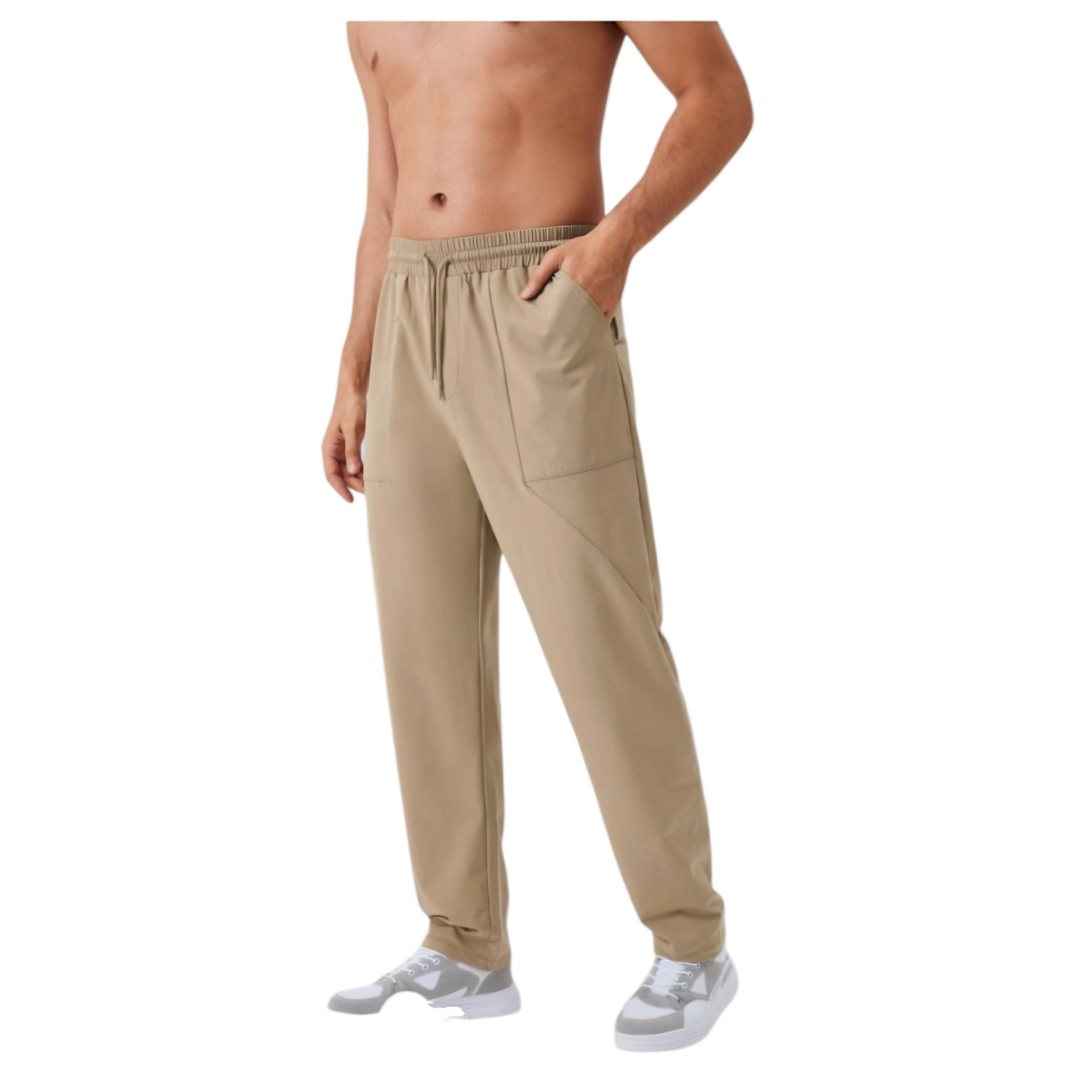 Anna-Kaci Men's Relaxed Fit Drawstring Pants with Patch Pockets and Elastic Waistband