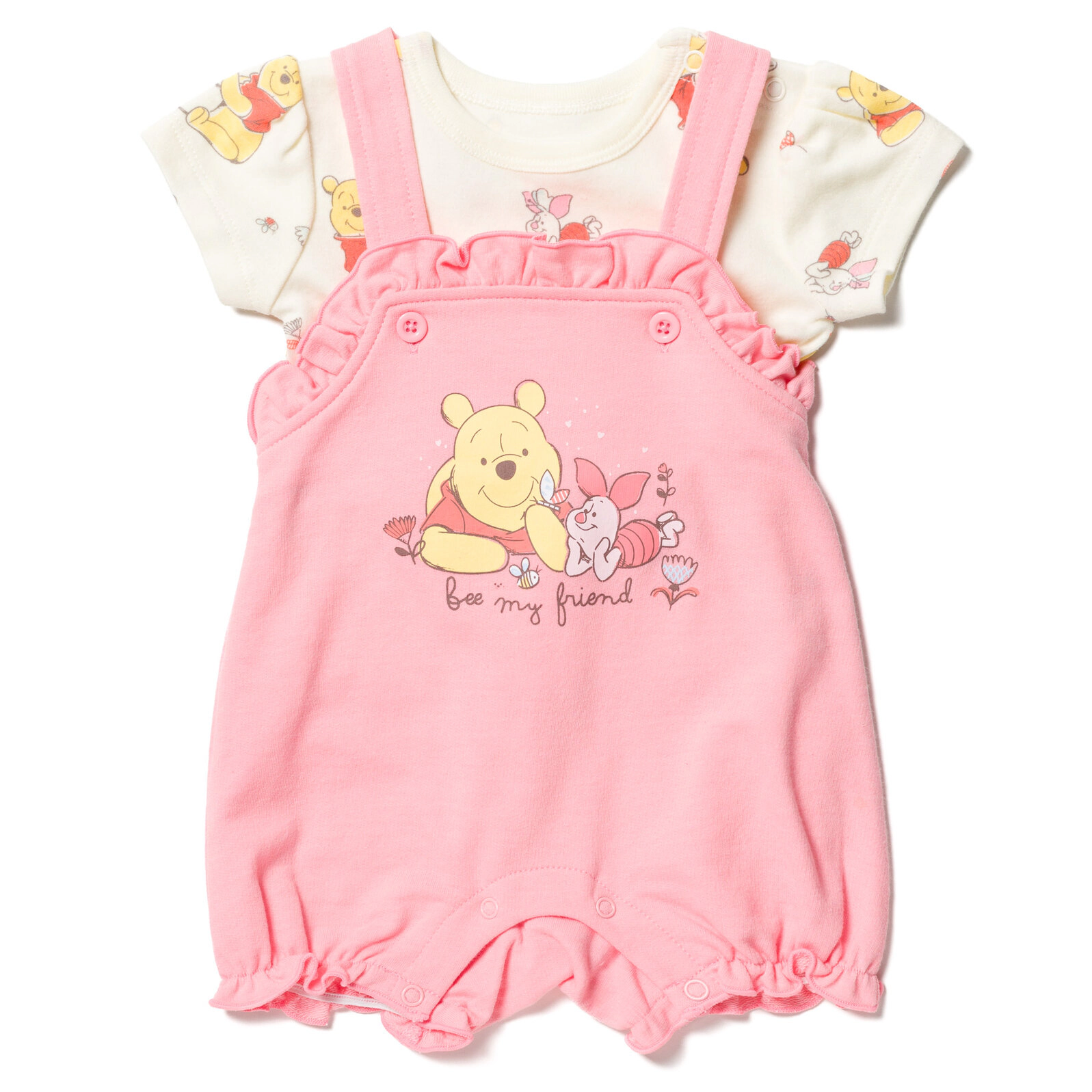 Disney Winnie the Pooh Baby Girls' 2-Piece Shortall and T-Shirt Set