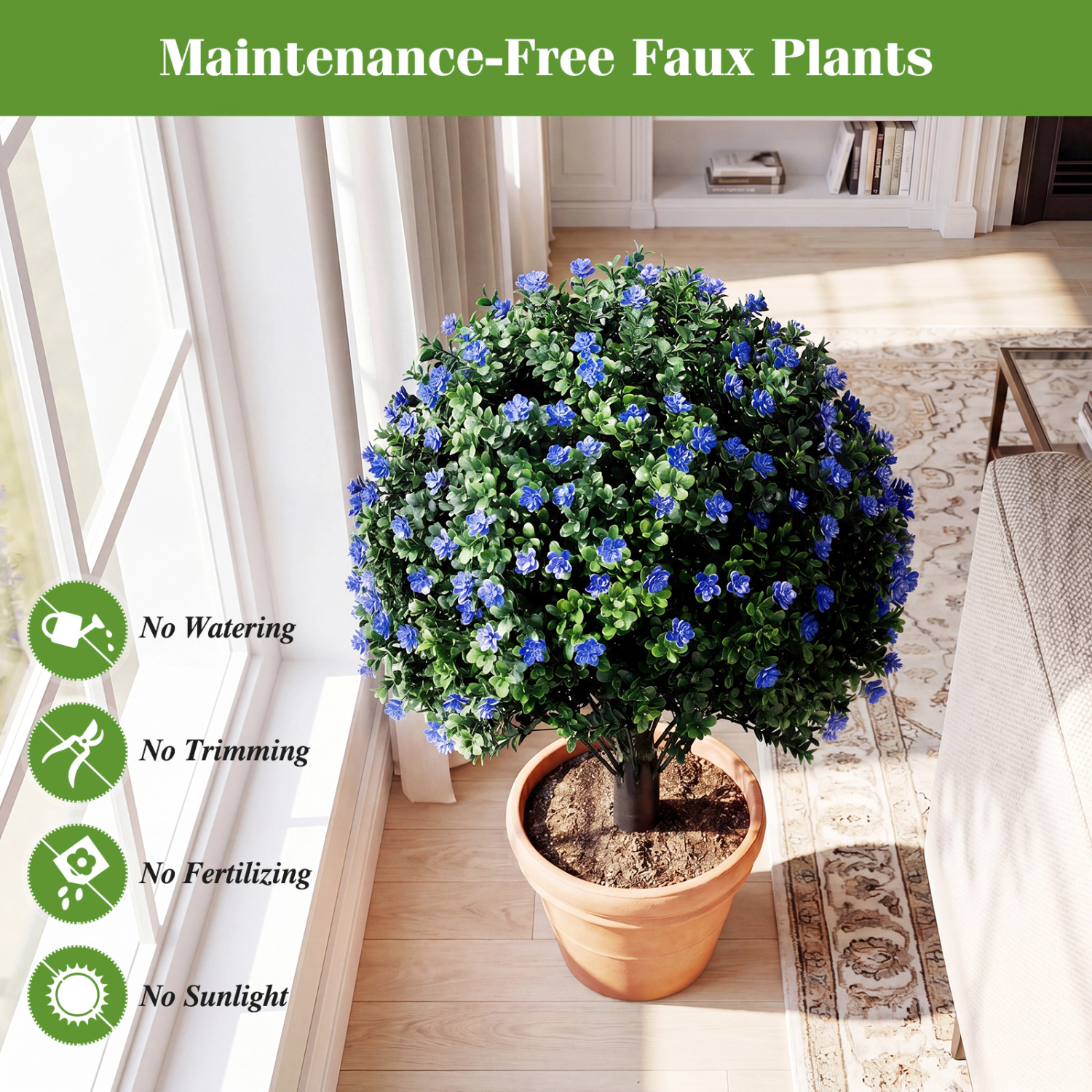 Slickblue Artificial Floral Topiary Ball Tree Set of 2 Purple Outdoor Greenery Decor